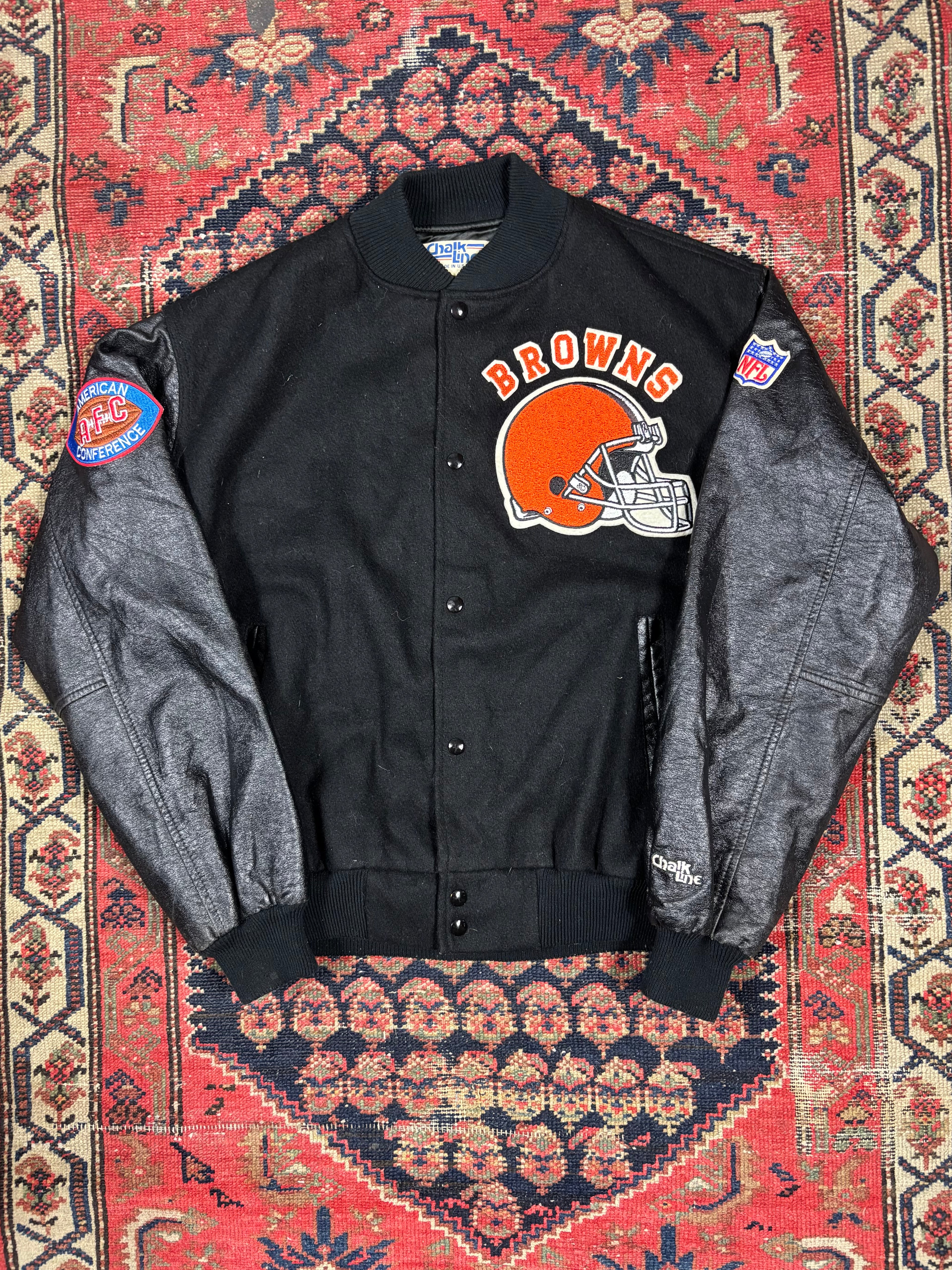VINTAGE BLACK CLEVELAND BROWNS VARSITY JACKET SIZE XL
