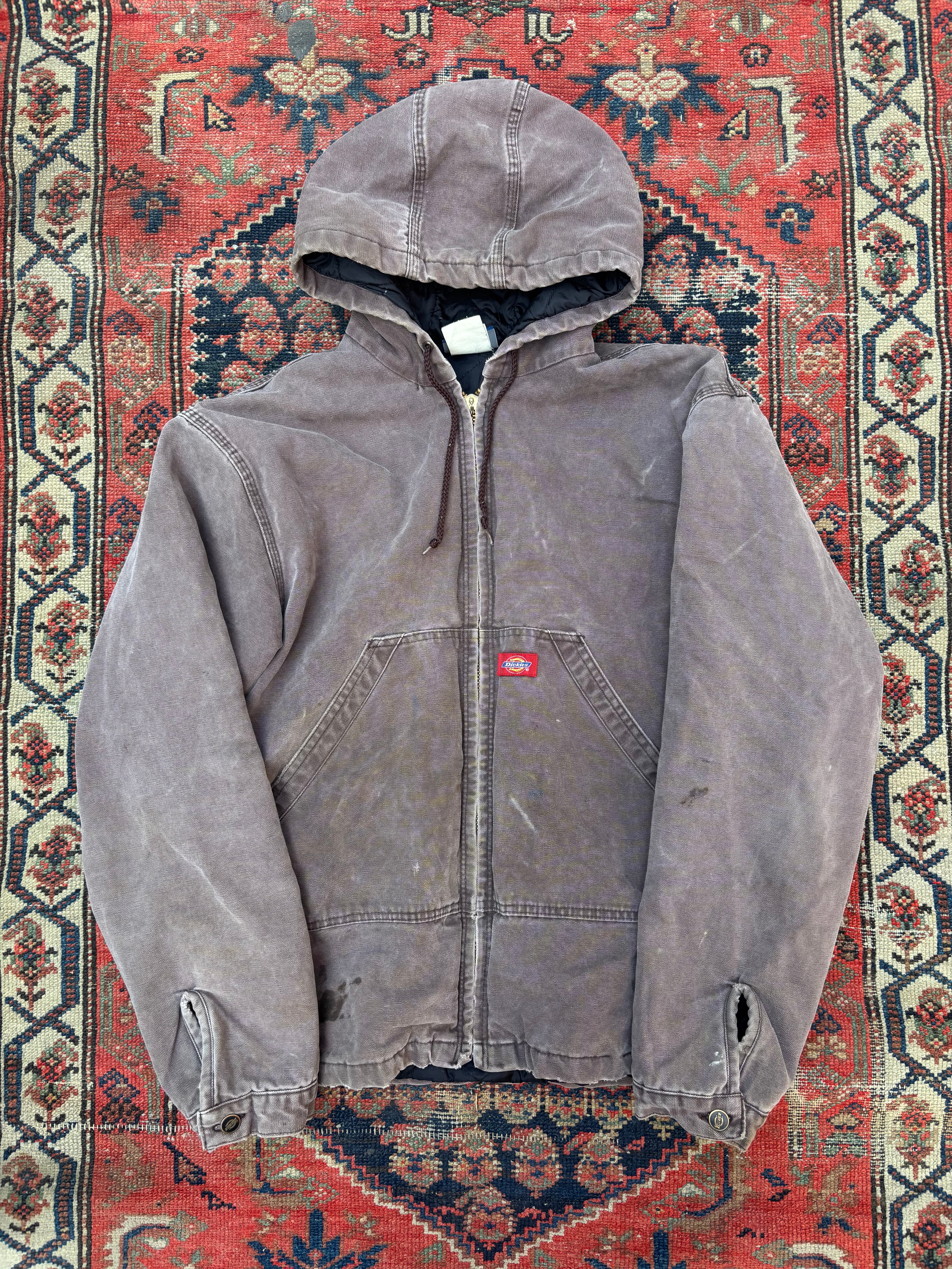 VINTAGE FADED BROWN DICKIES HOODED WORK JACKET SIZE LARGE