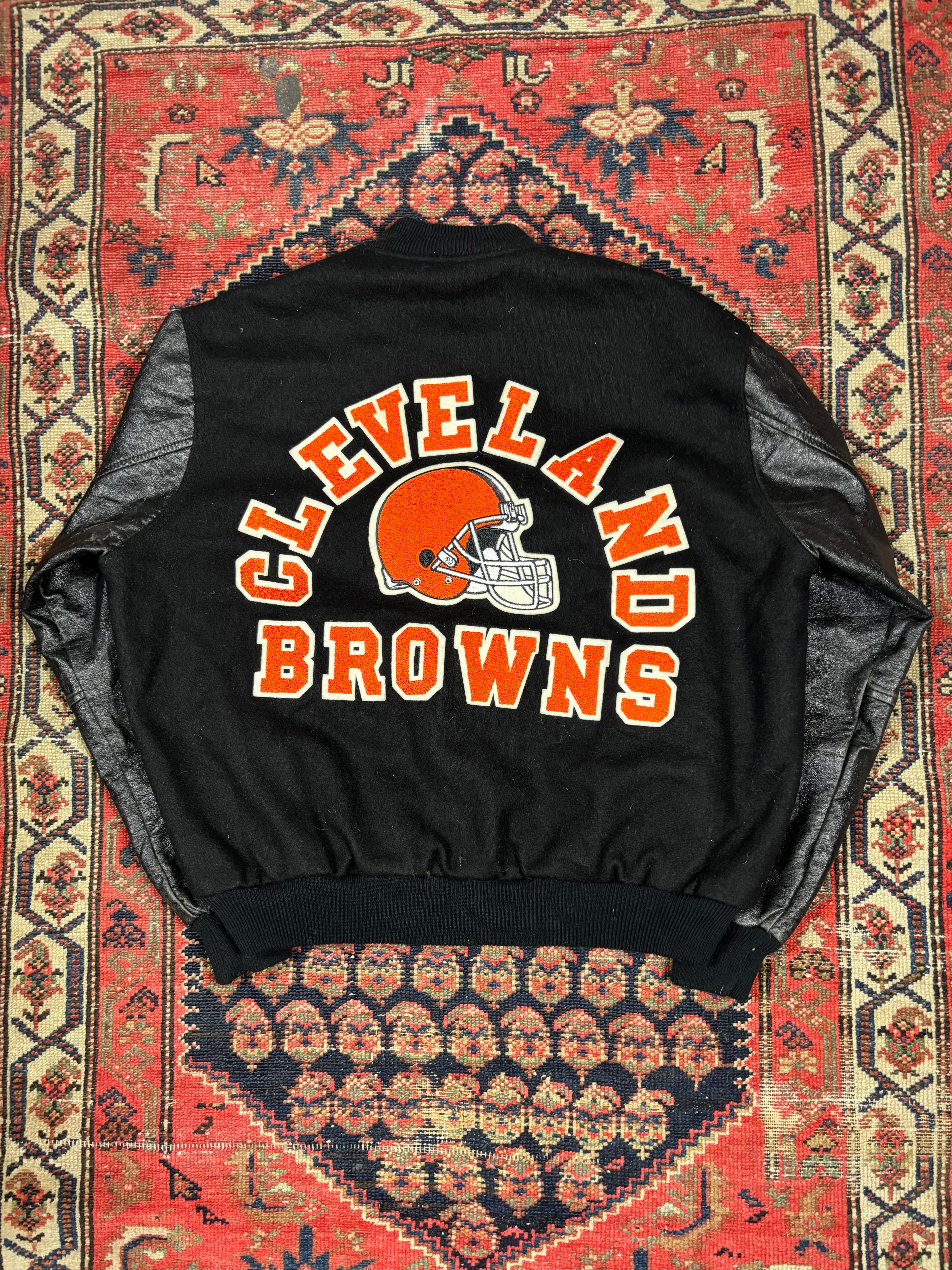 VINTAGE BLACK CLEVELAND BROWNS VARSITY JACKET SIZE XL