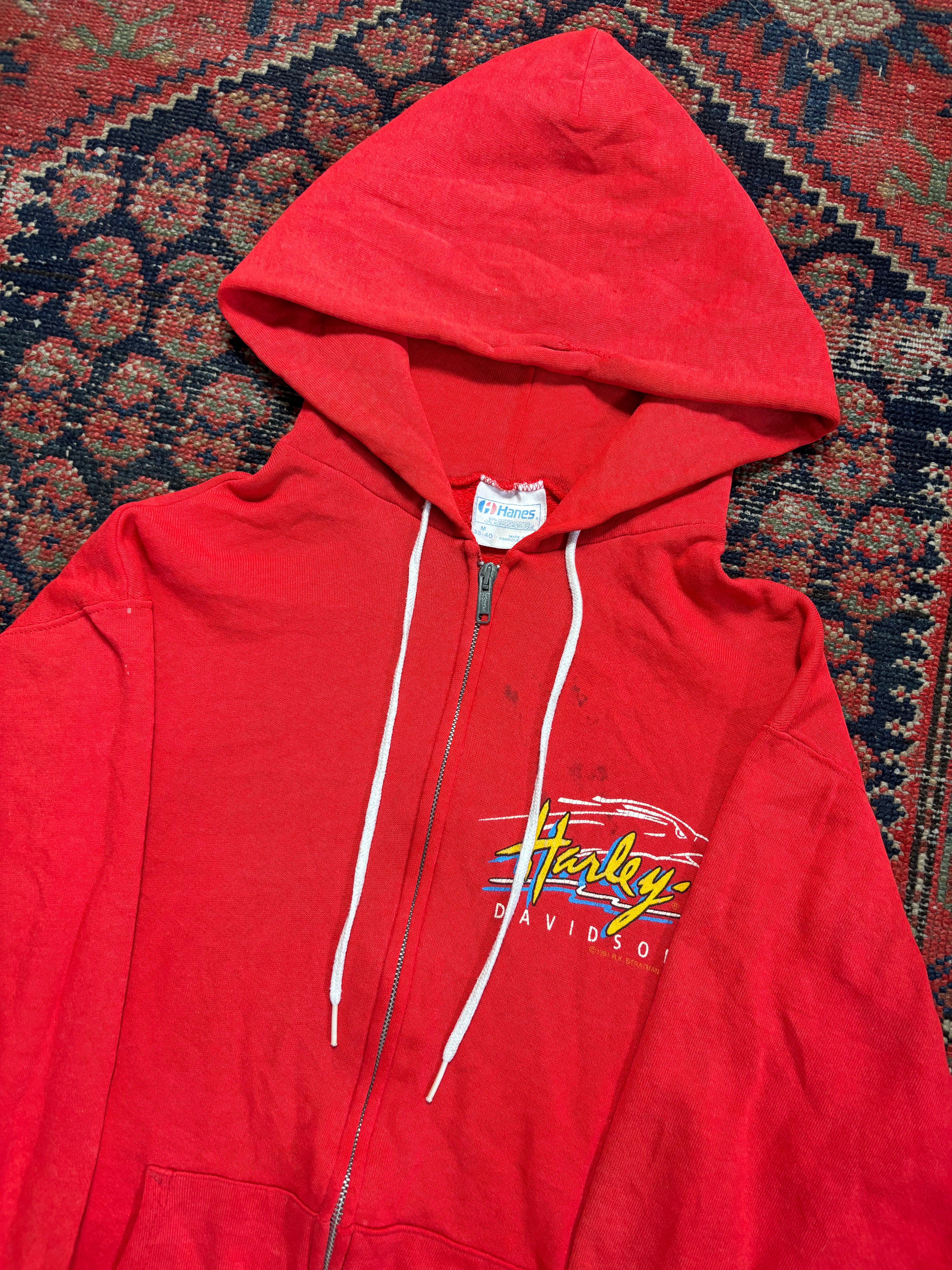 VINTAGE RED 1991 HARLEY ZIP UP HOODIE SIZE MEDIUM