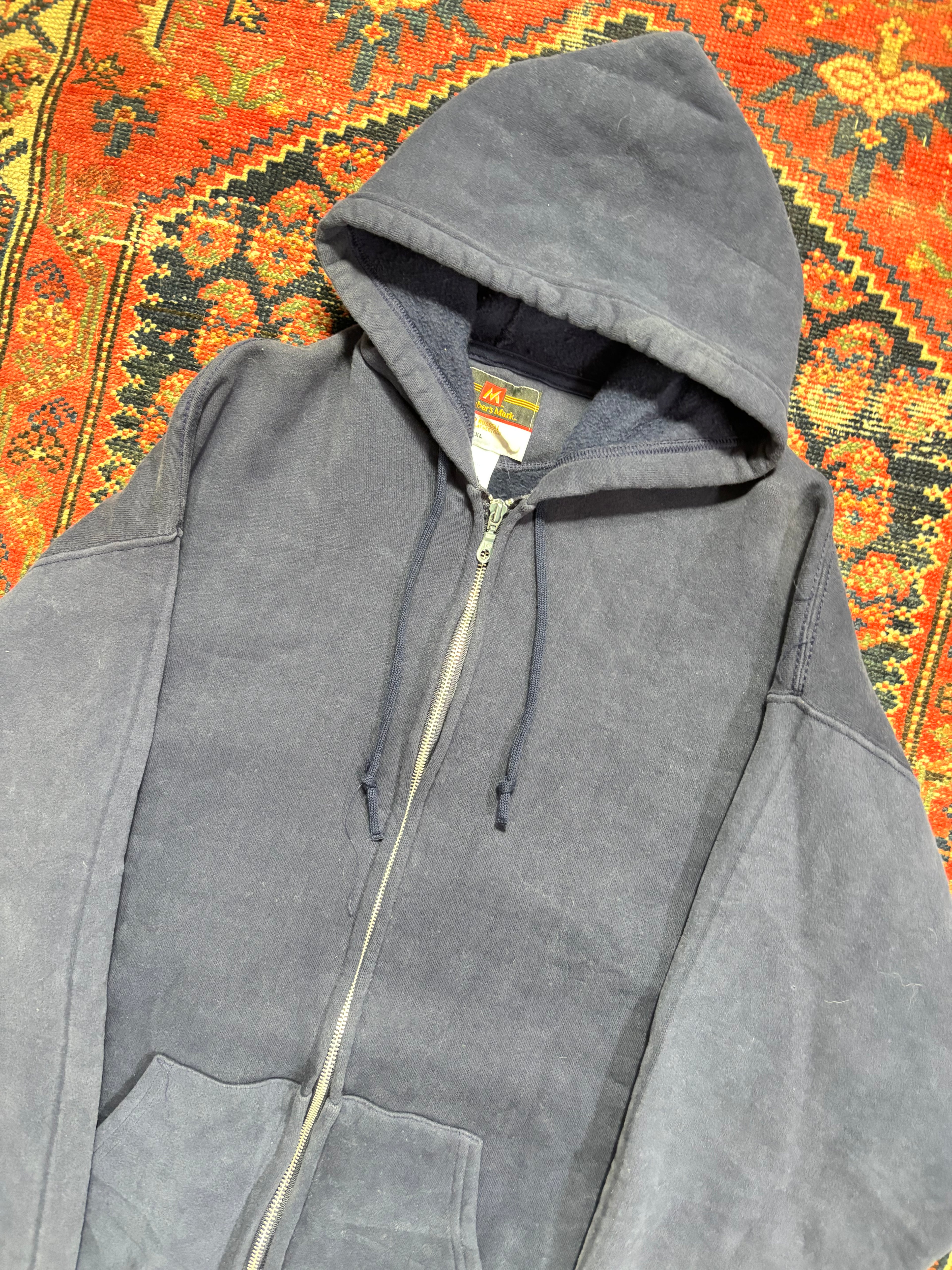 VINTAGE NAVY RUSSEL “MEMBERS MARK” ZIP UP HOODIE SIZE LARGE