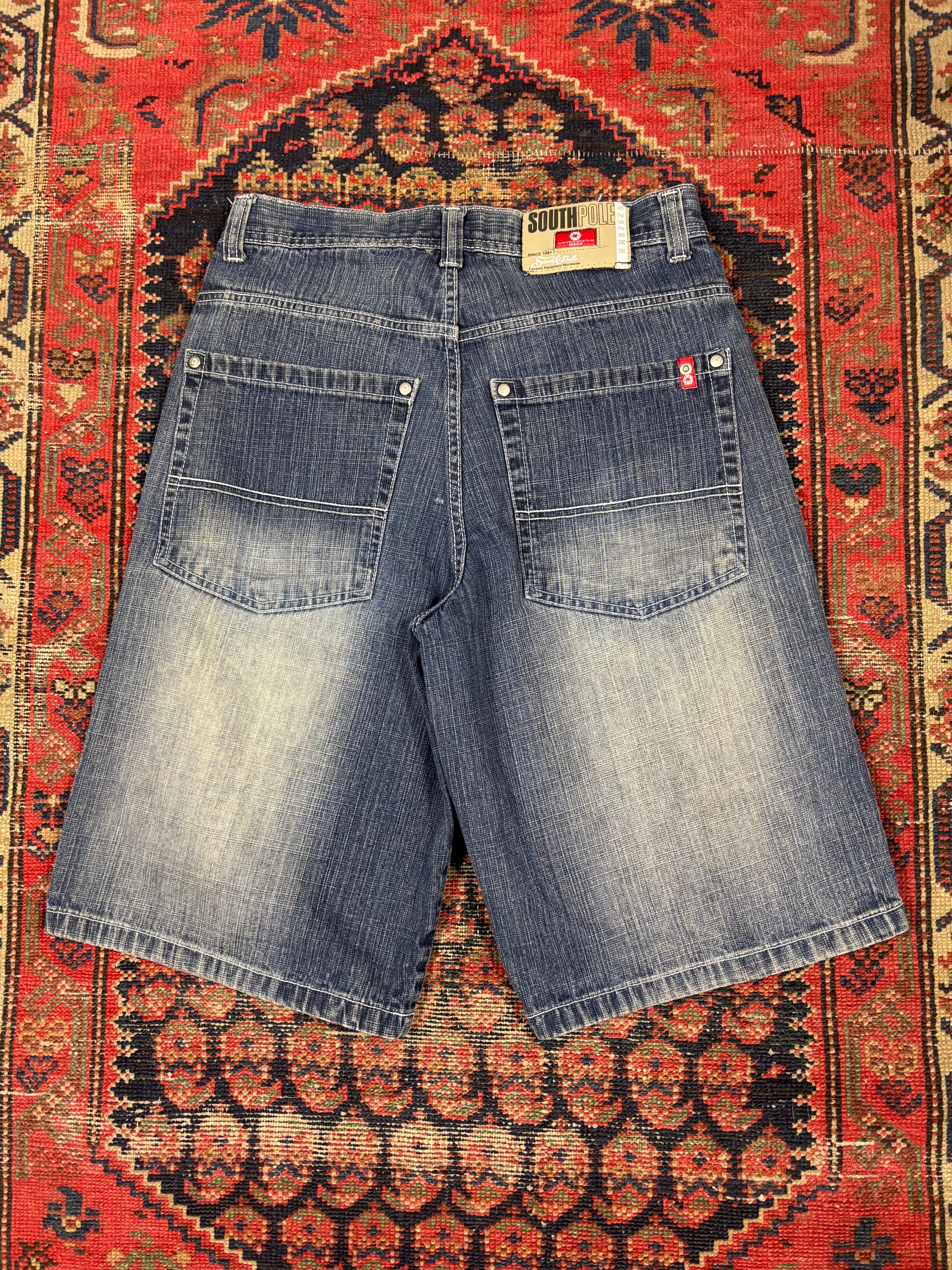VINTAGE FADED BAGGIE DARK WASH SOUTH POLE JORTS W/32