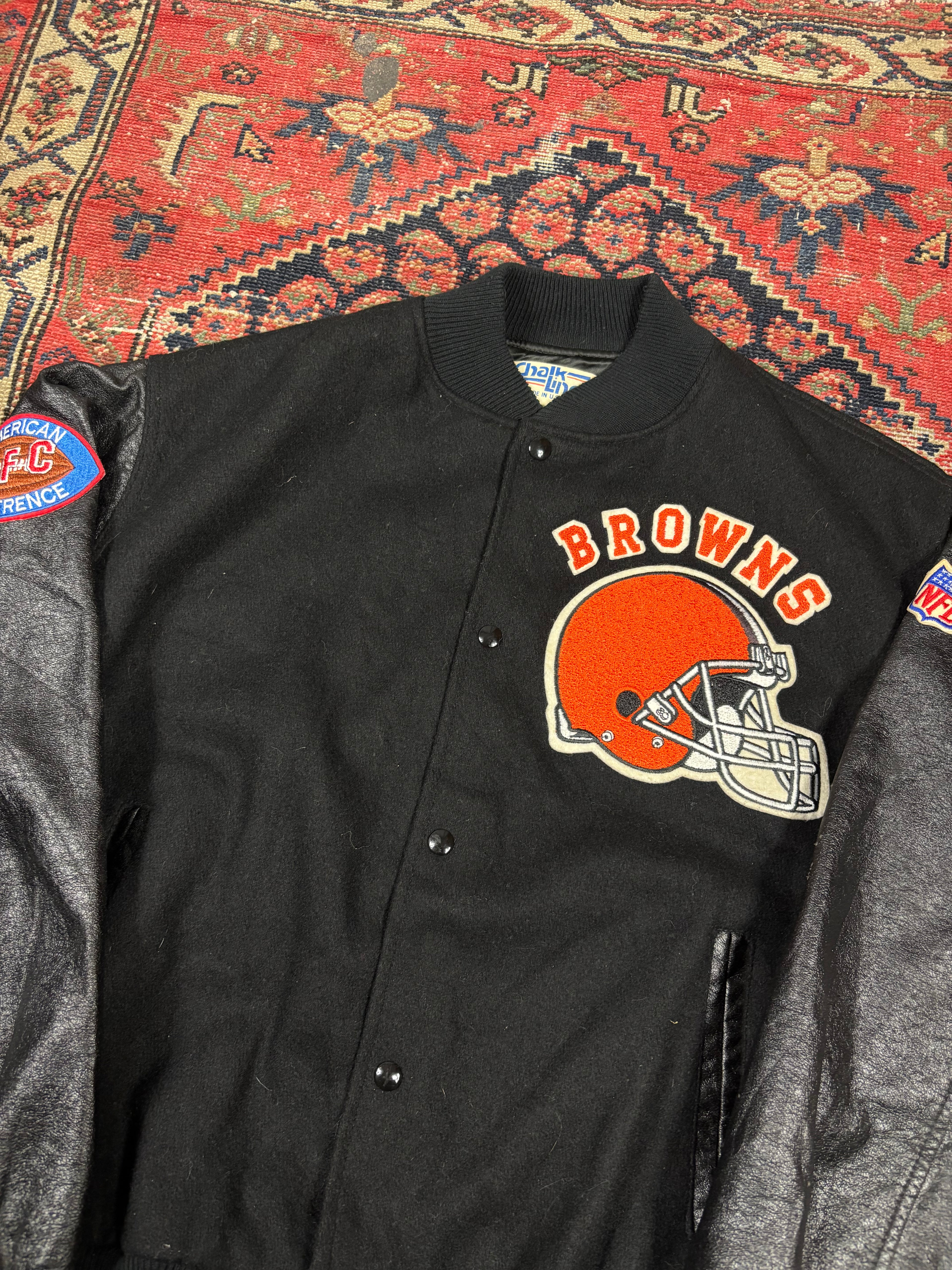 VINTAGE BLACK CLEVELAND BROWNS VARSITY JACKET SIZE XL