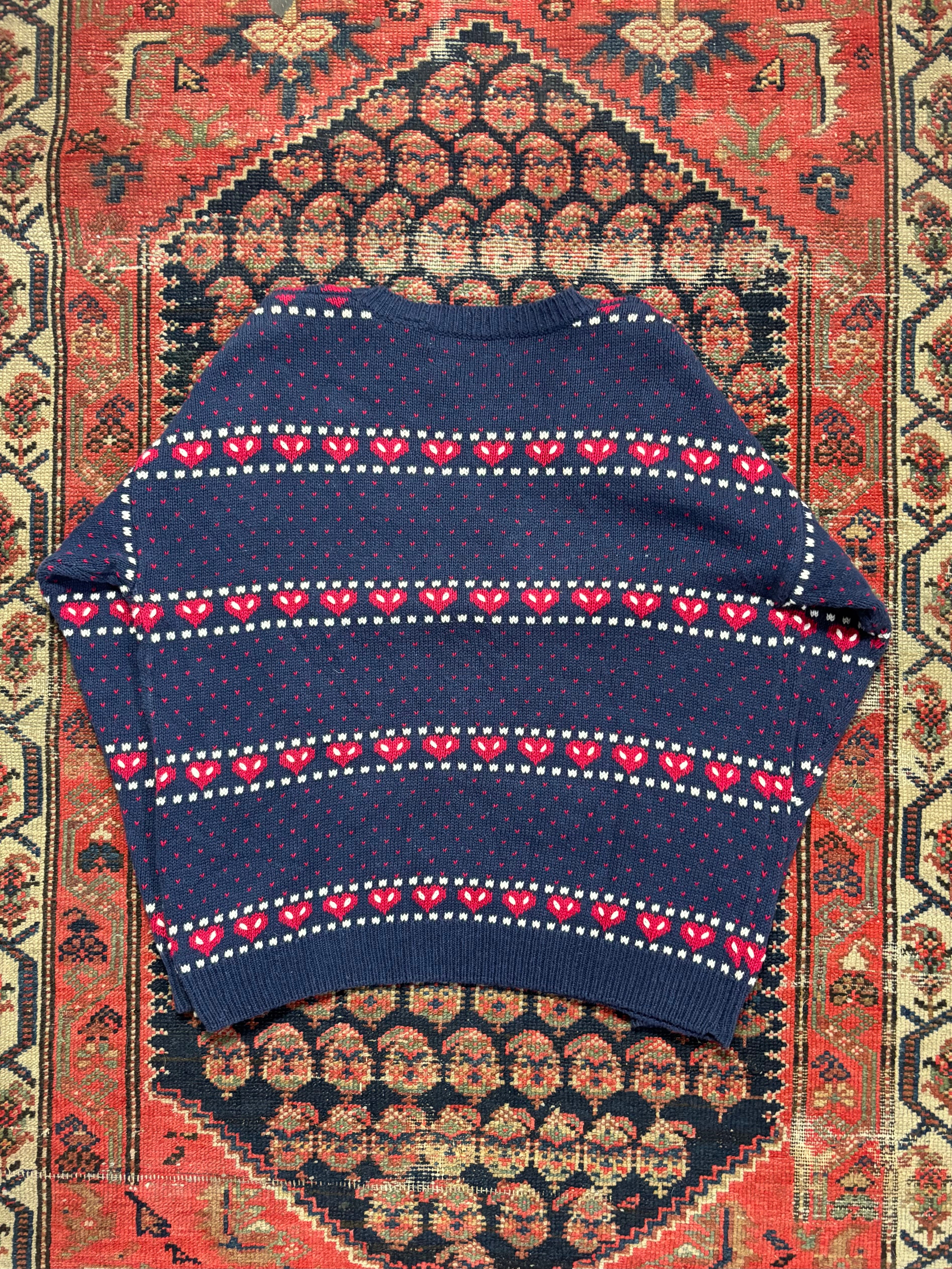 VINTAGE HAND-EMBROIDERED NAVY APPLE KNIT SIZE MEDIUM