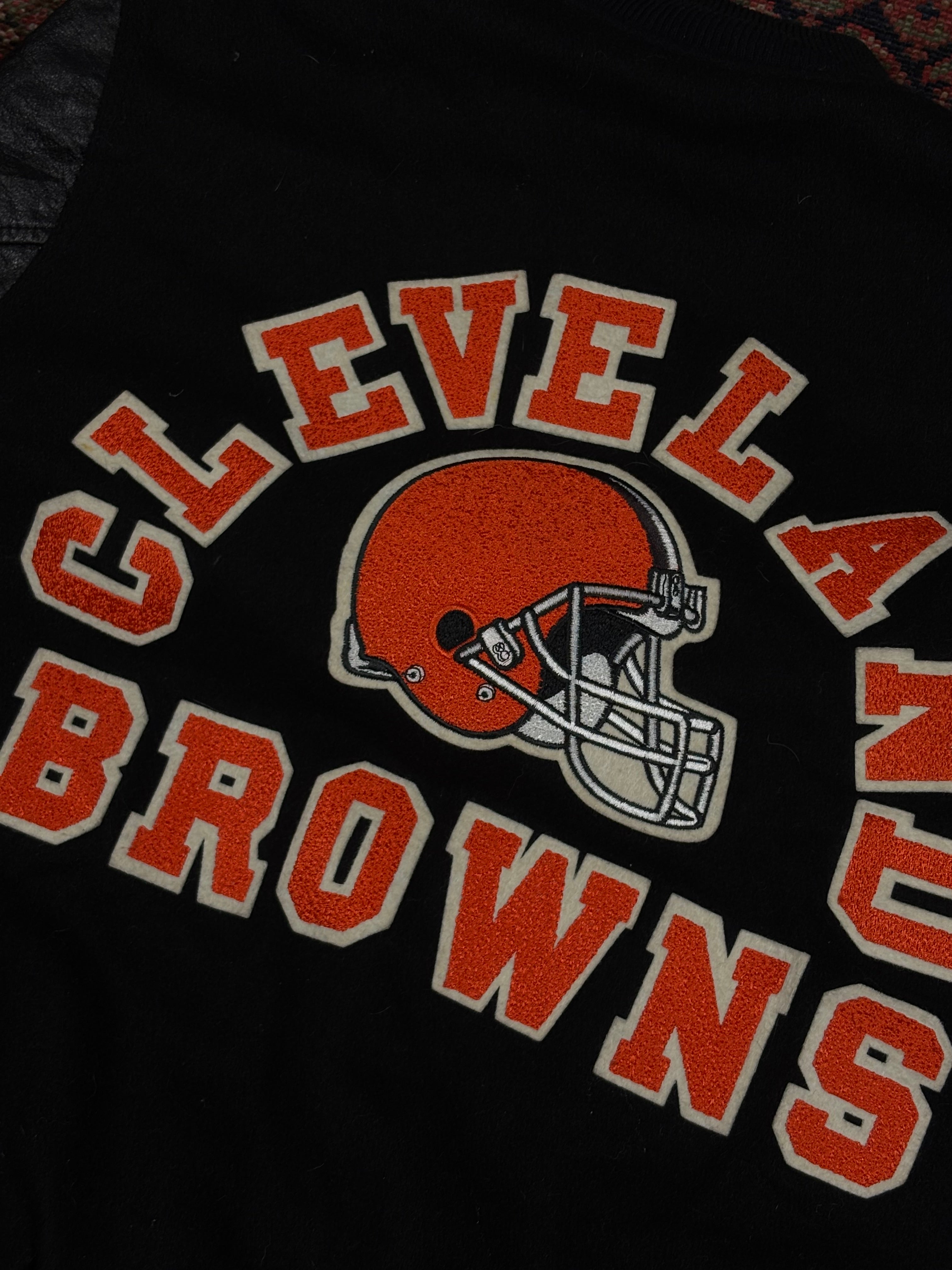 VINTAGE BLACK CLEVELAND BROWNS VARSITY JACKET SIZE XL
