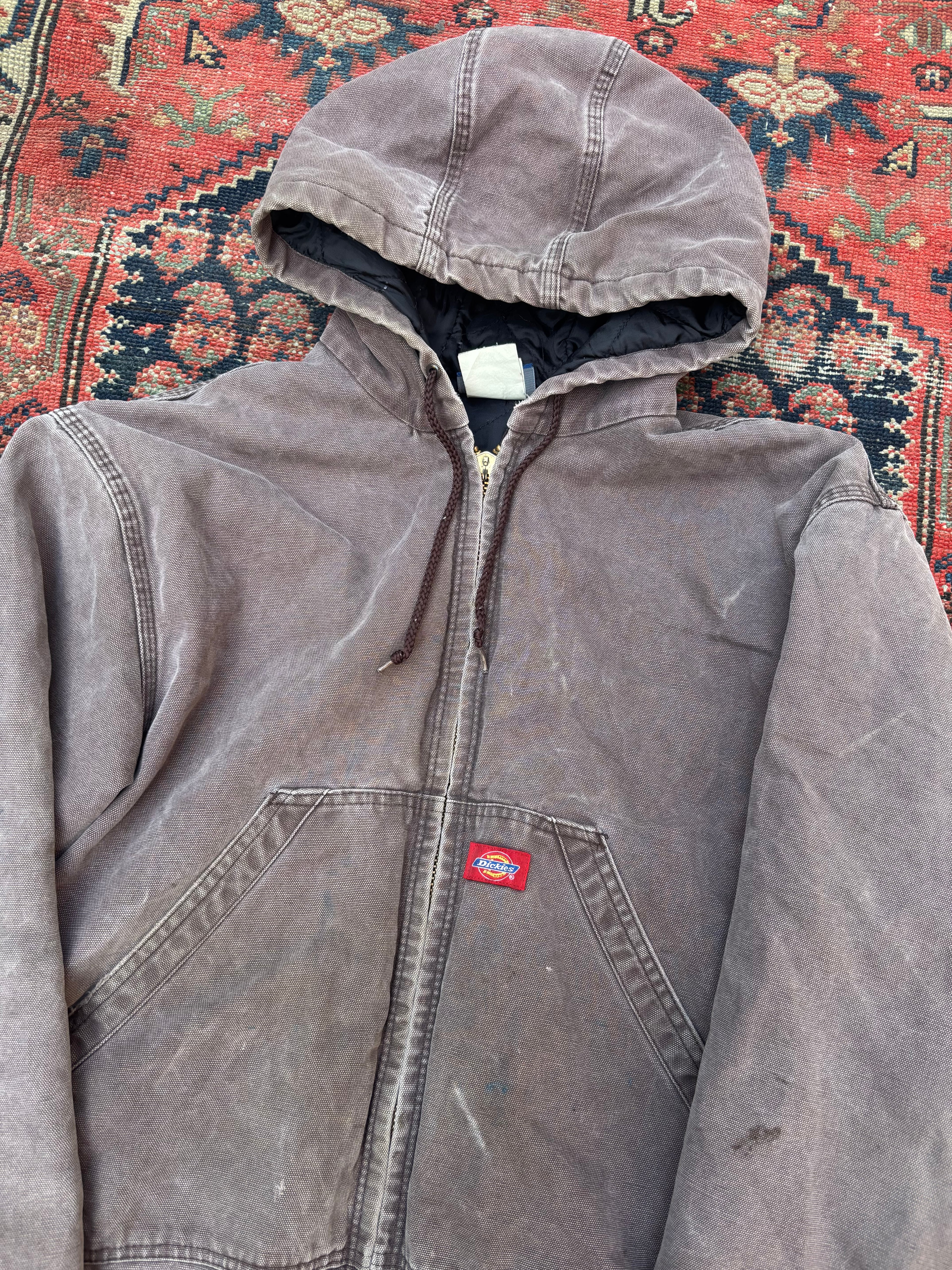 VINTAGE FADED BROWN DICKIES HOODED WORK JACKET SIZE LARGE