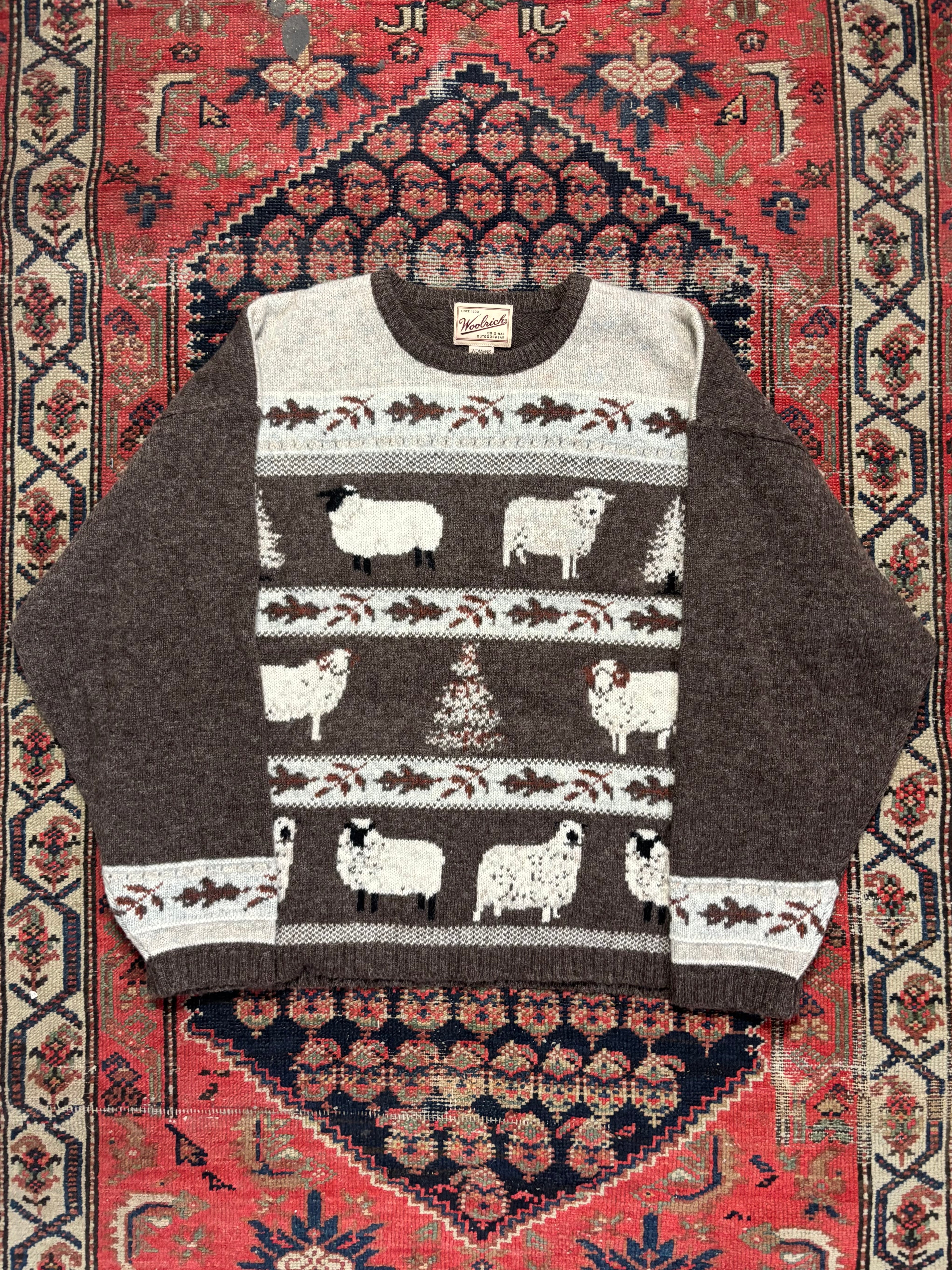 VINTAGE WOOLRICH BROWN AND GREY SHEEP KNIT SIZE XL