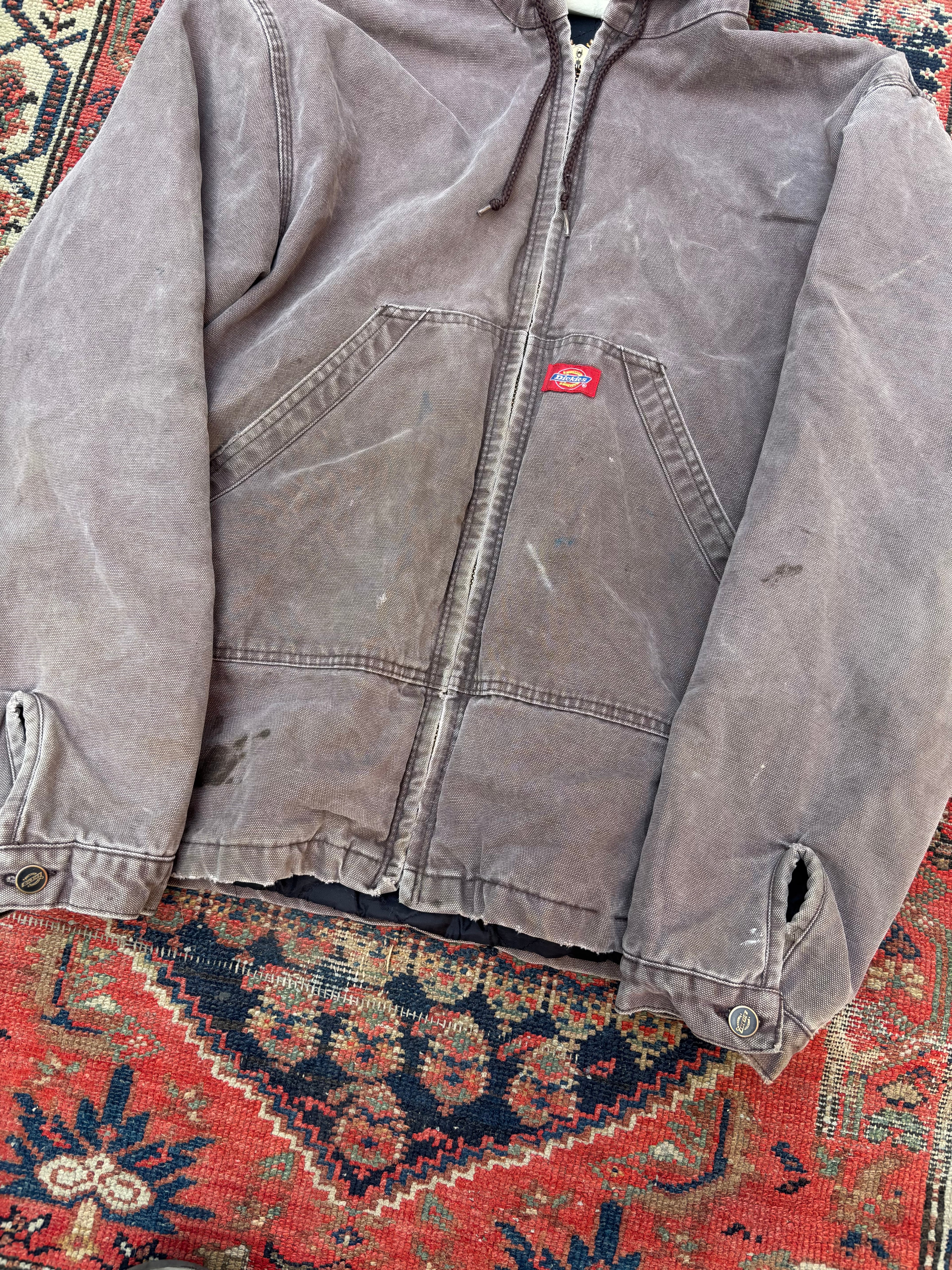 VINTAGE FADED BROWN DICKIES HOODED WORK JACKET SIZE LARGE