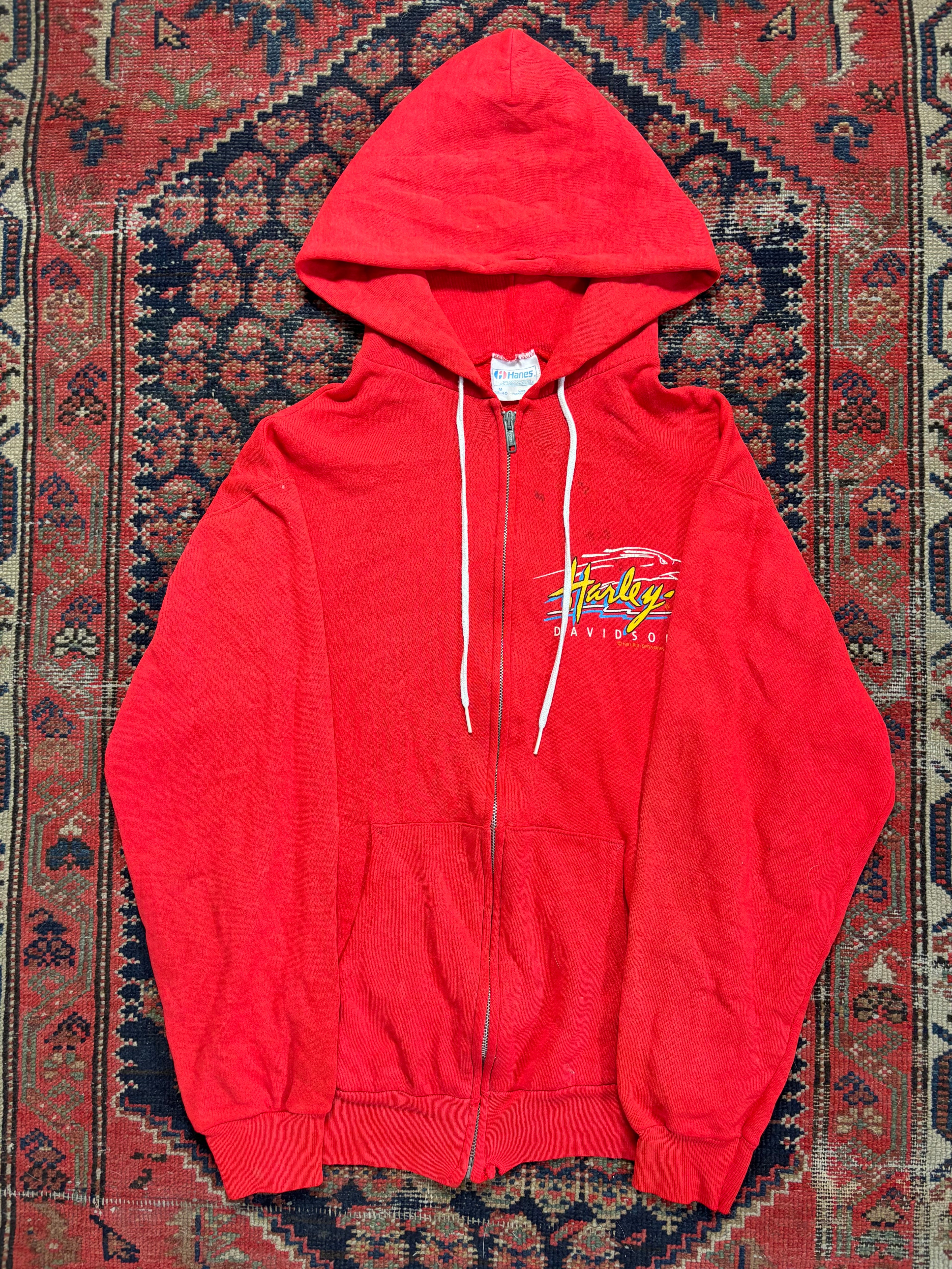 VINTAGE RED 1991 HARLEY ZIP UP HOODIE SIZE MEDIUM