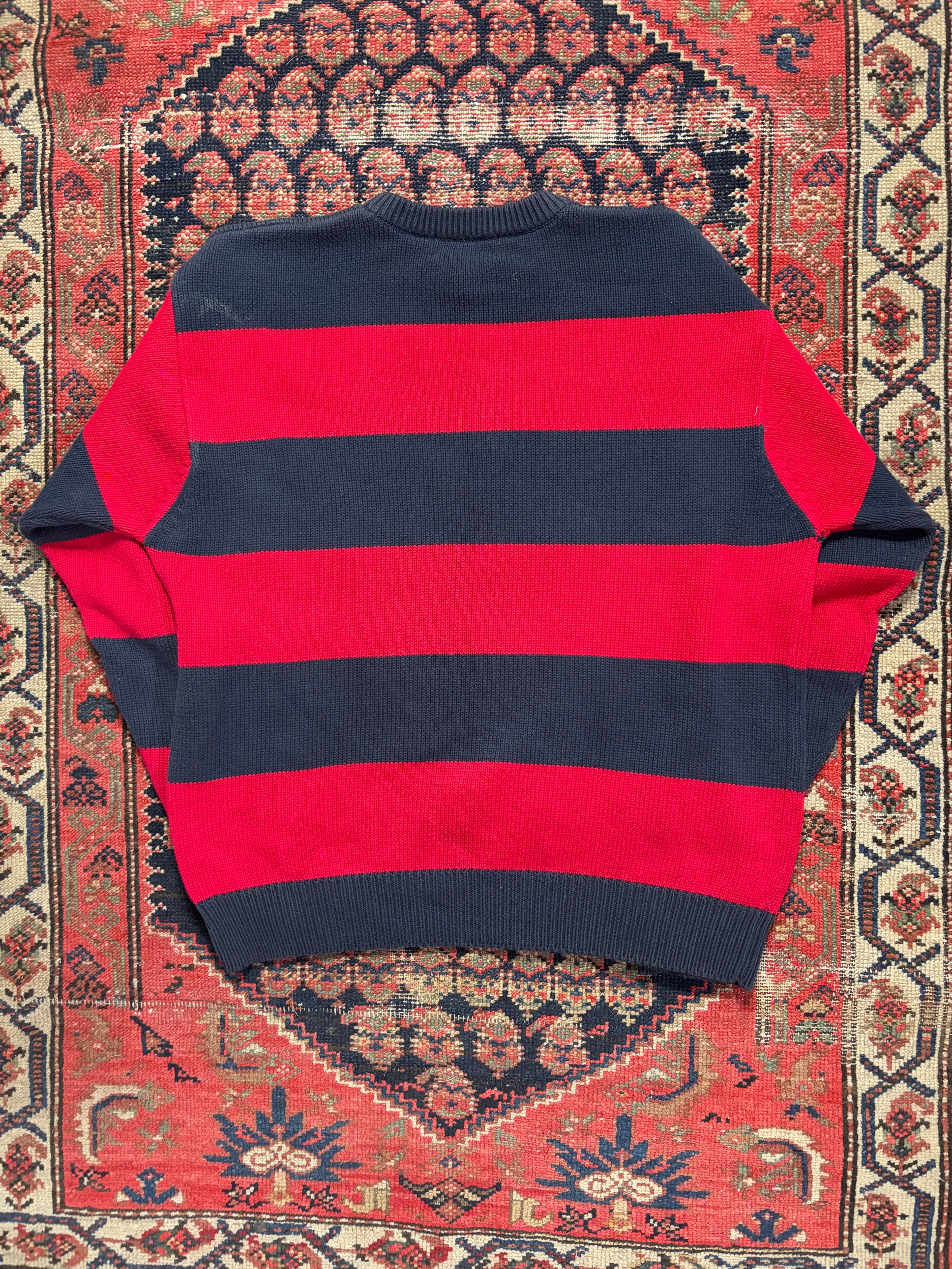 VINTAGE RED & NAVY STRIPPED KNIT SWEATER SIZE MEDIUM
