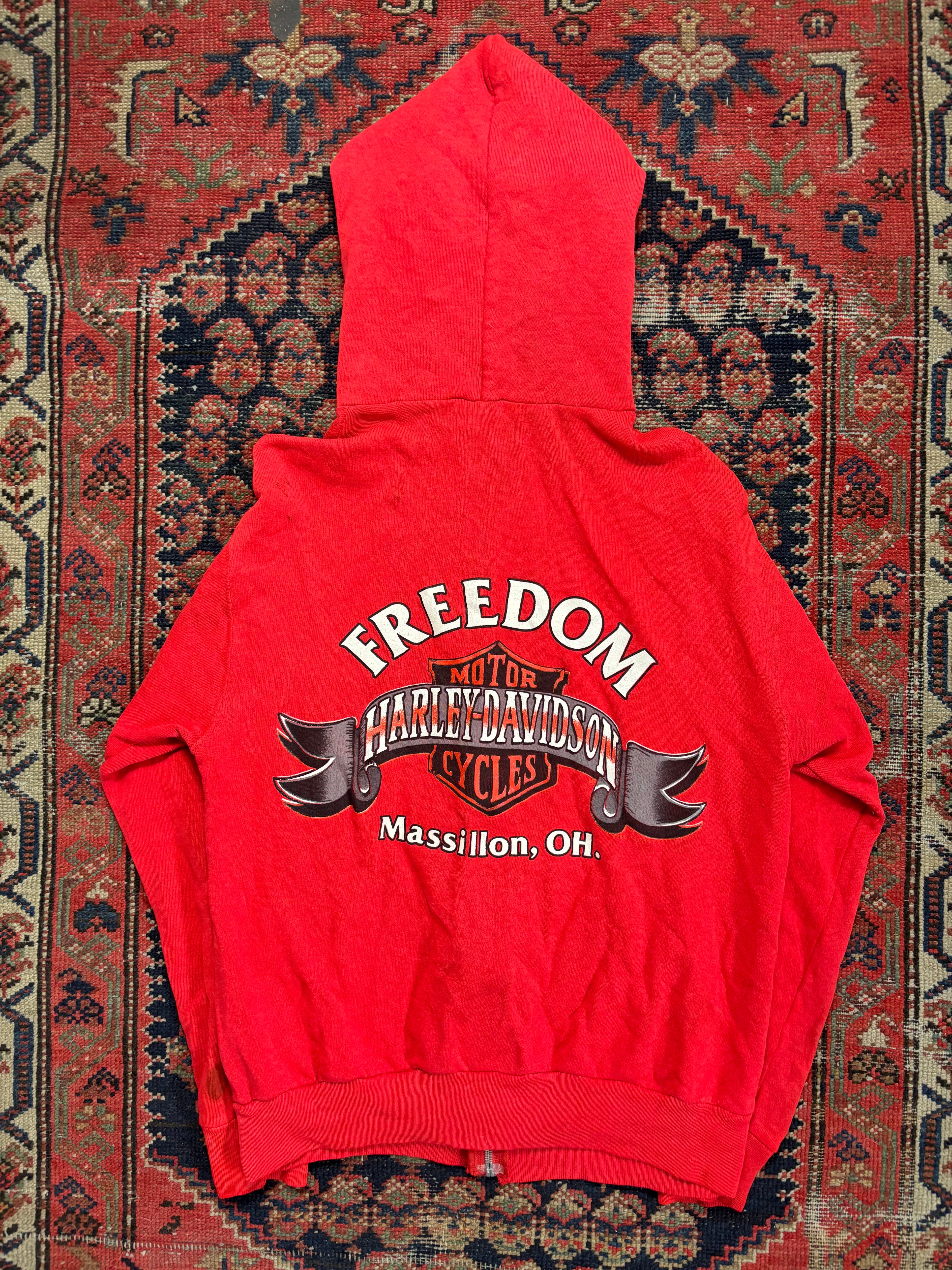 VINTAGE RED 1991 HARLEY ZIP UP HOODIE SIZE MEDIUM