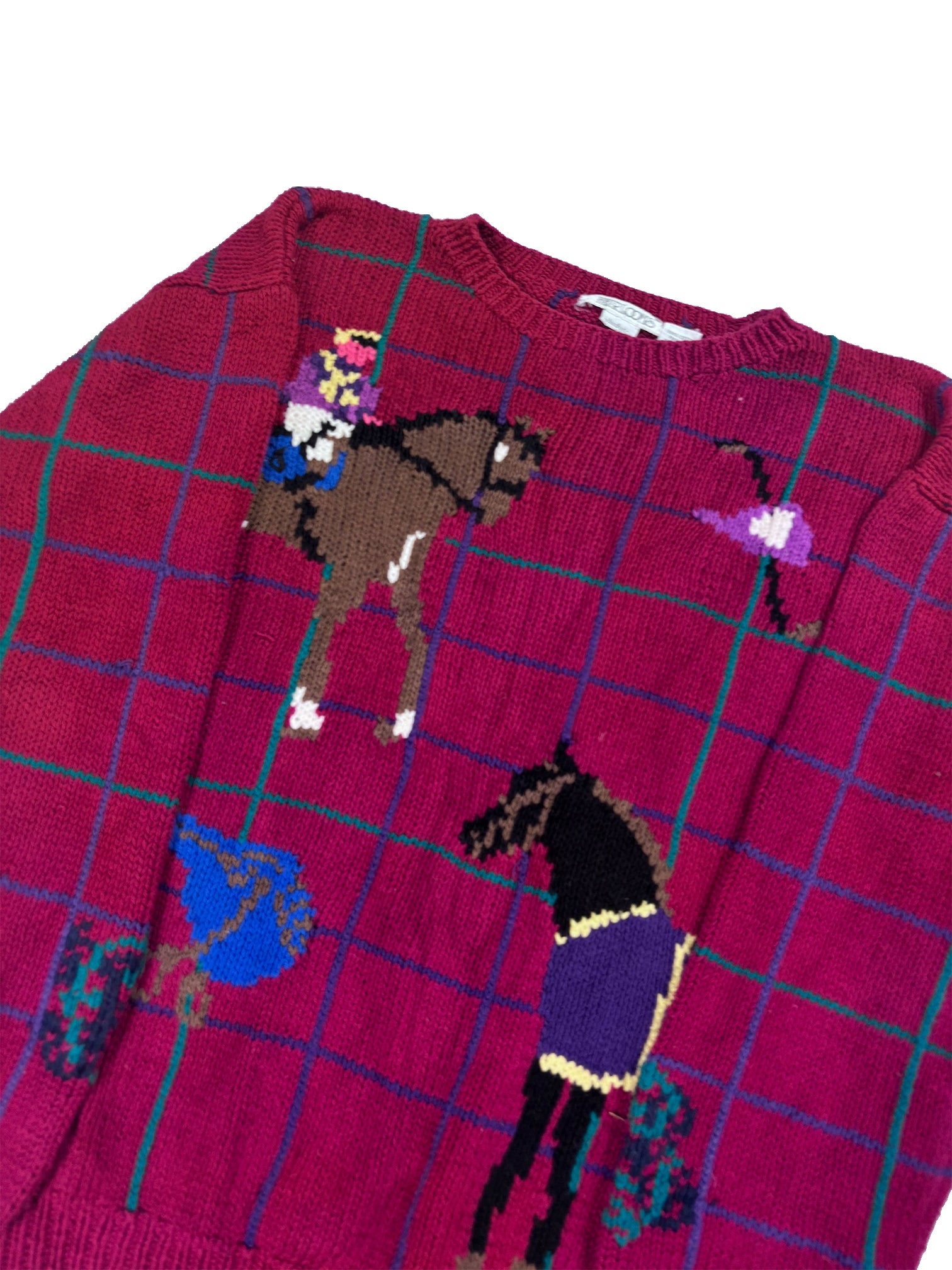 VINTAGE RED “HEIRLOOMS”HANDMADE HORSE KNIT SIZE LARGE