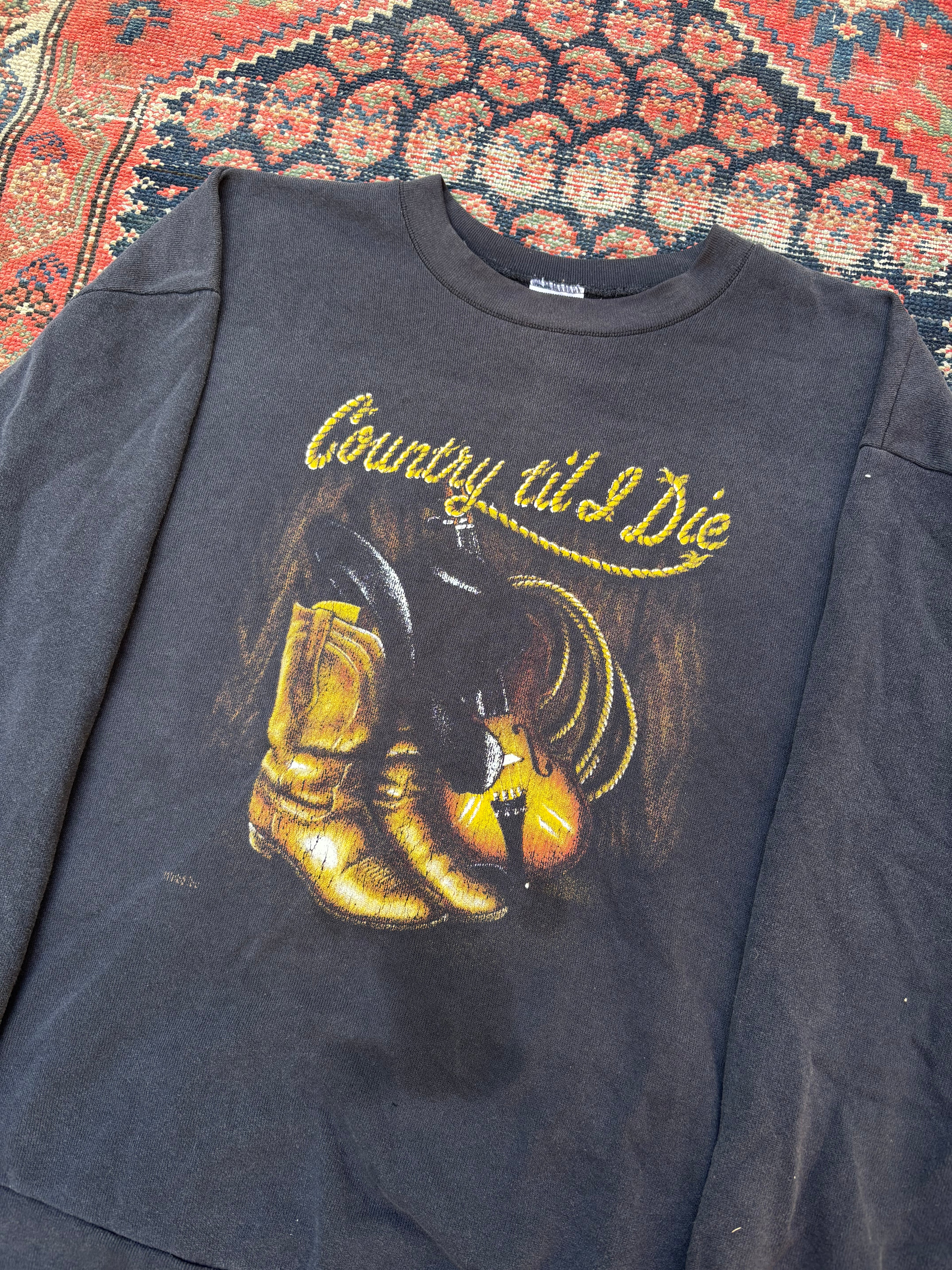 VINTAGE BLACK ‘COWBOY TILL I DIE” CREWNECK SIZE XL