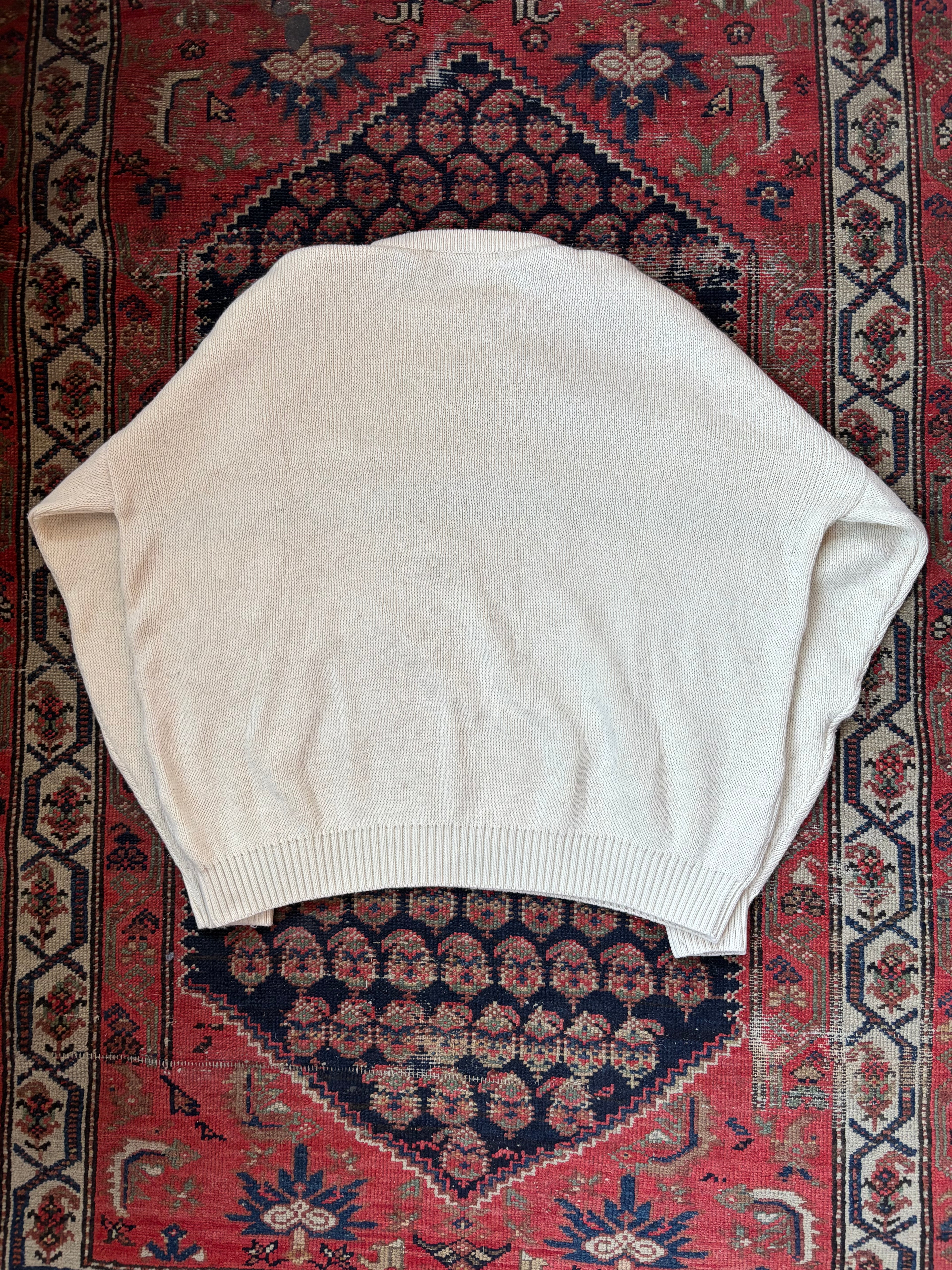 VINTAGE “IRELAND” WHITE KNIT SWEATER SIZE LARGE