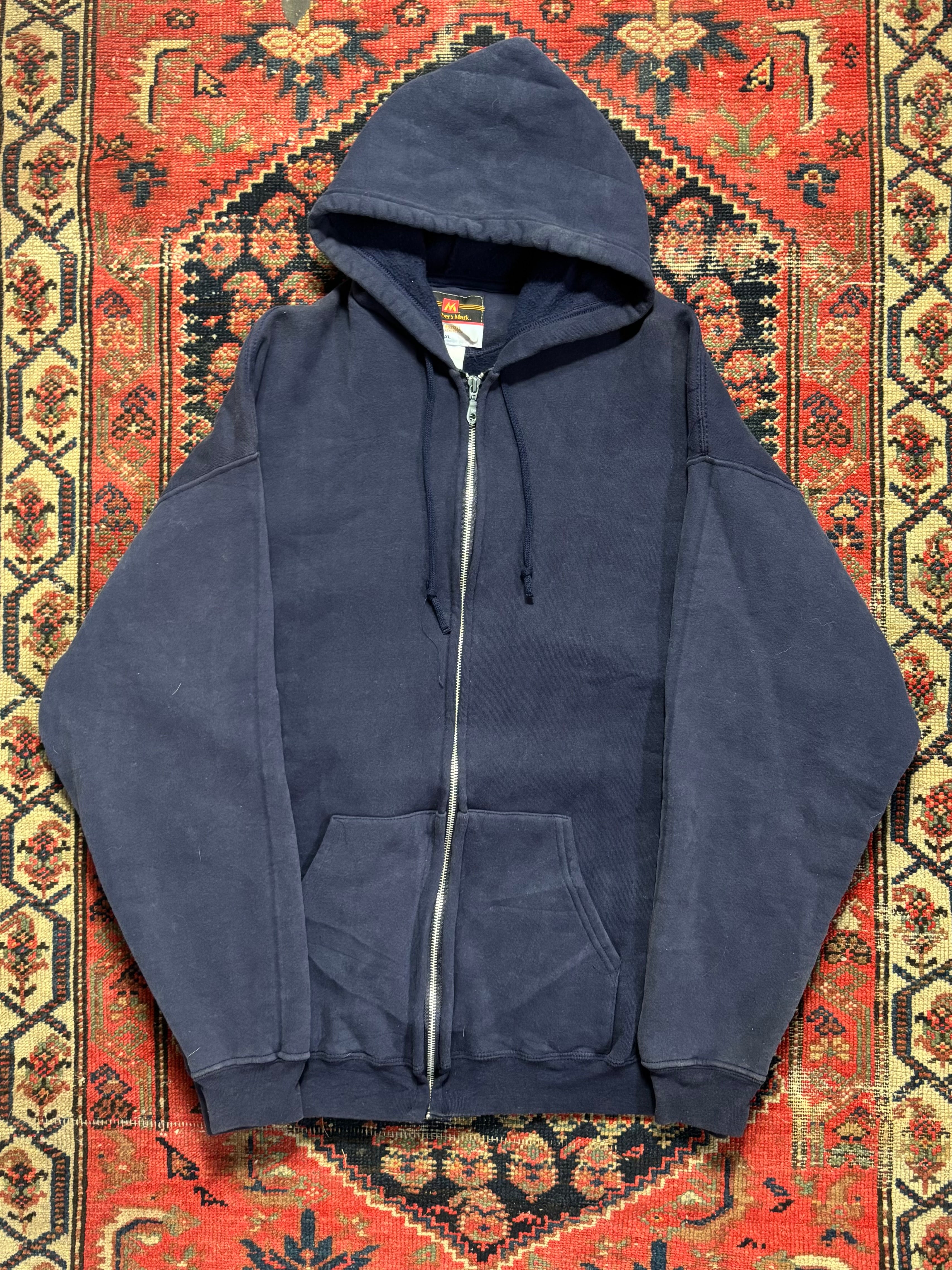 VINTAGE NAVY RUSSEL “MEMBERS MARK” ZIP UP HOODIE SIZE LARGE