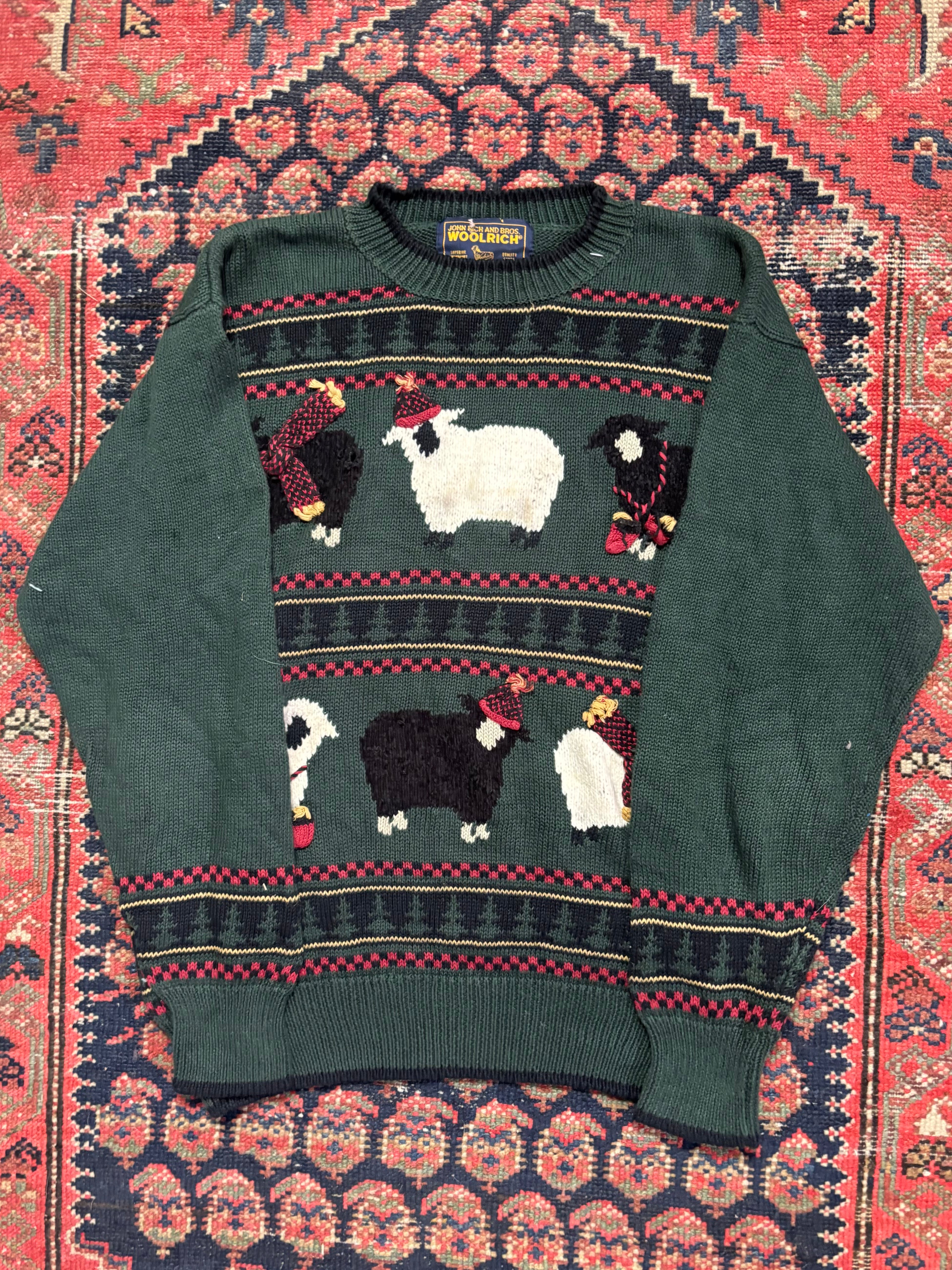 VINTAGE DARK GREEN WOOLRICH SHEEP KNIT SIZE SMALL