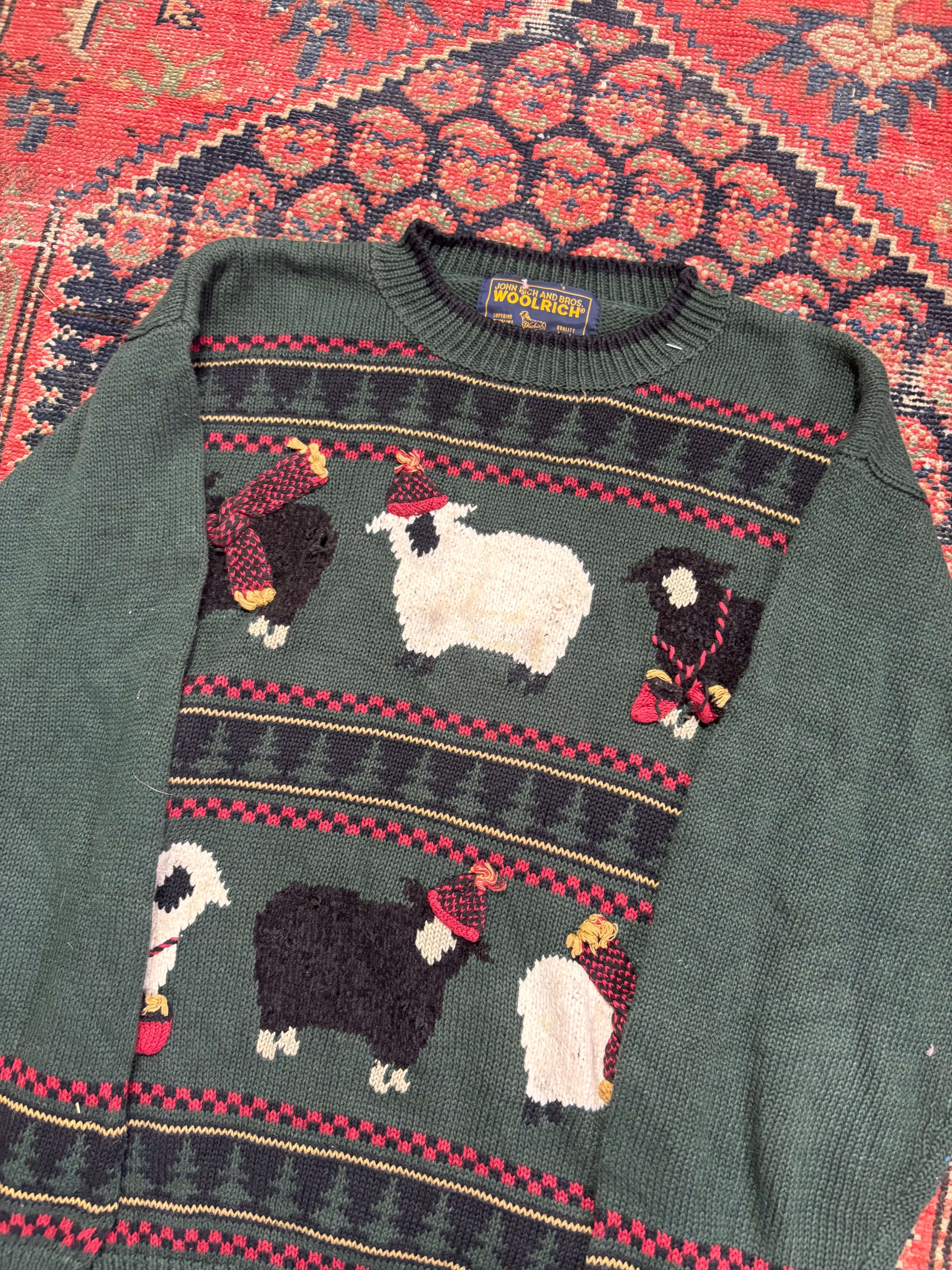 VINTAGE DARK GREEN WOOLRICH SHEEP KNIT SIZE SMALL