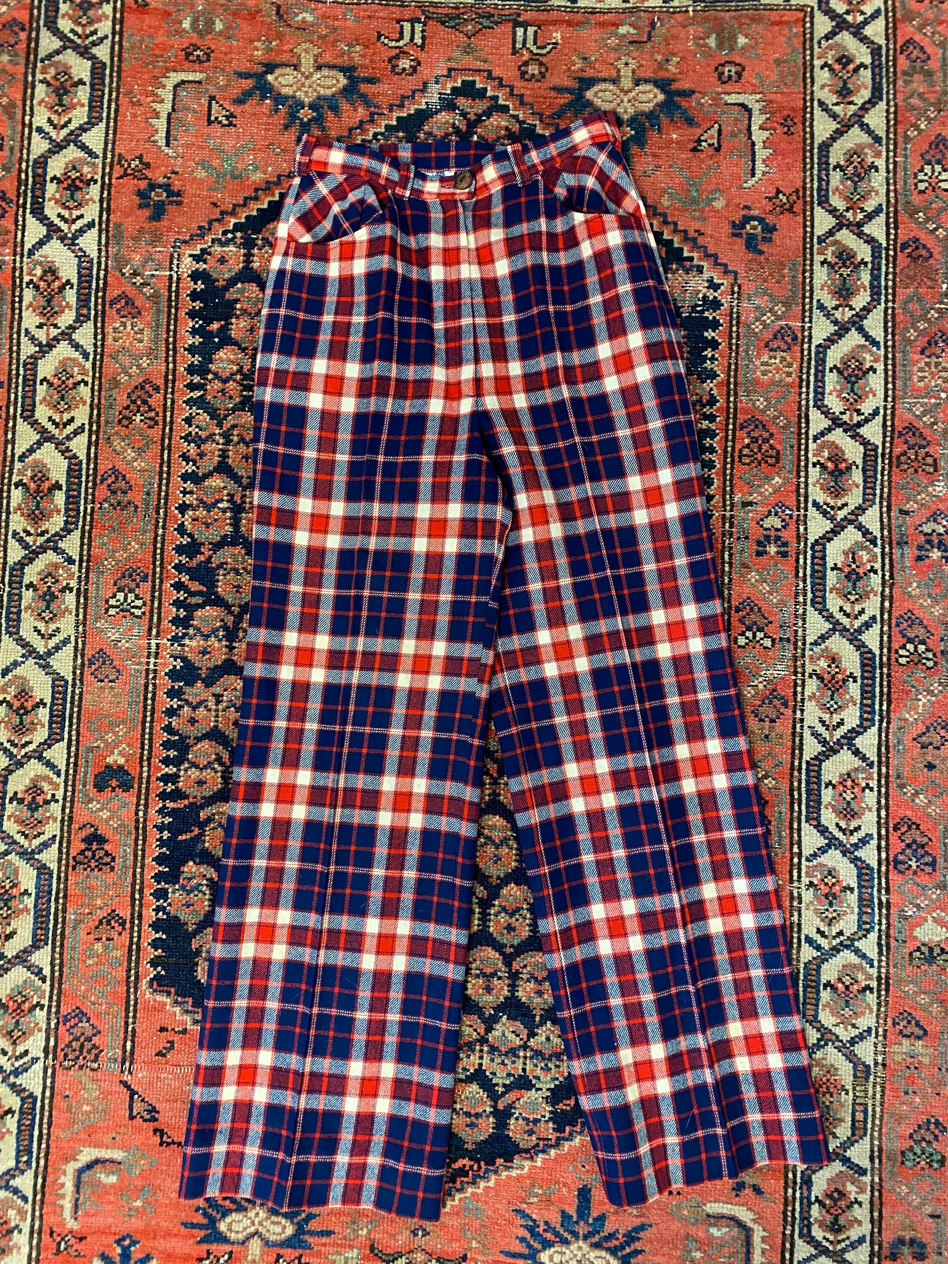 Vintage High Waisted Plaid Trousers - 27inch