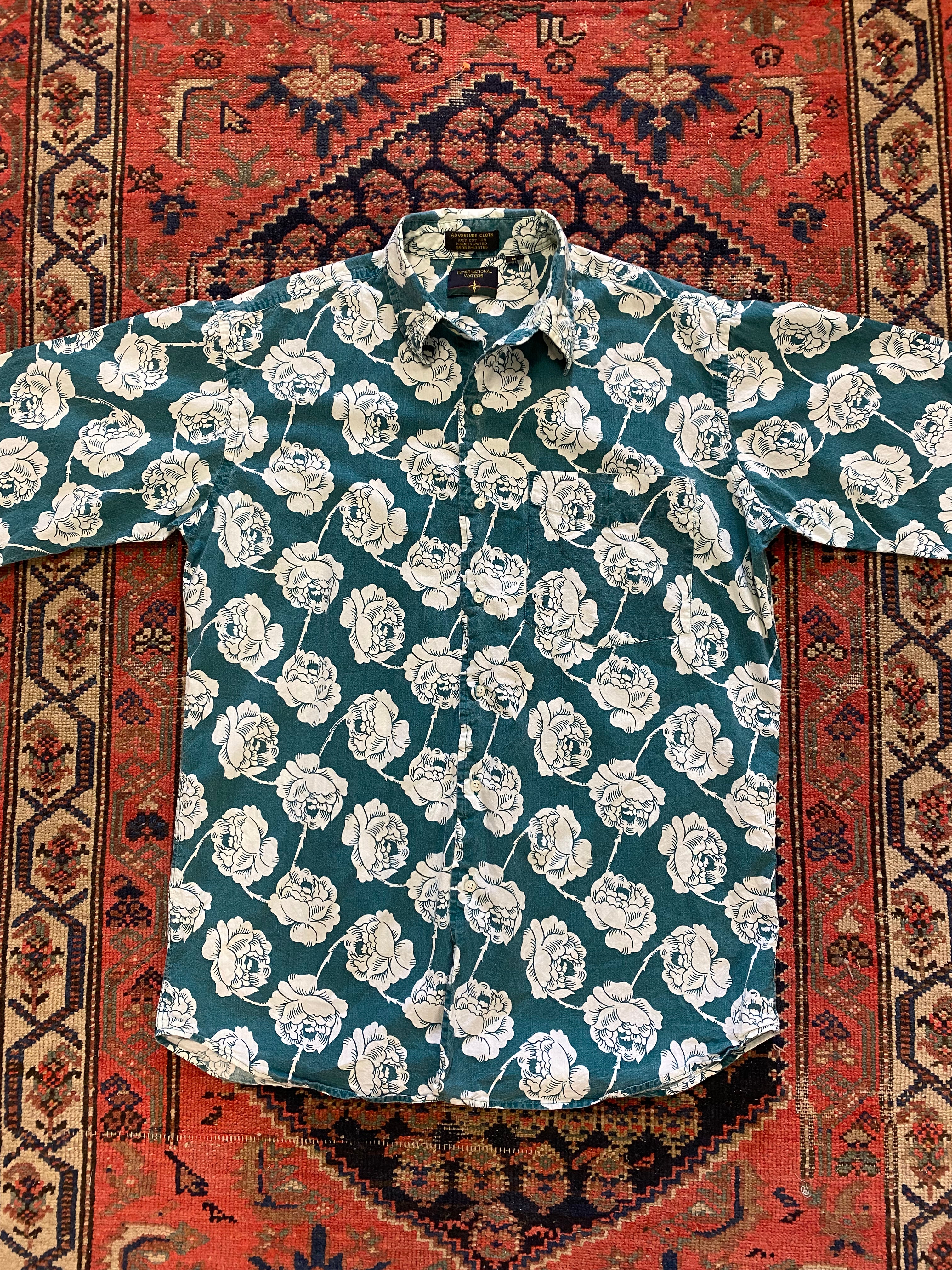 Vintage Short Sleeve Floral Button Up Shirt - L
