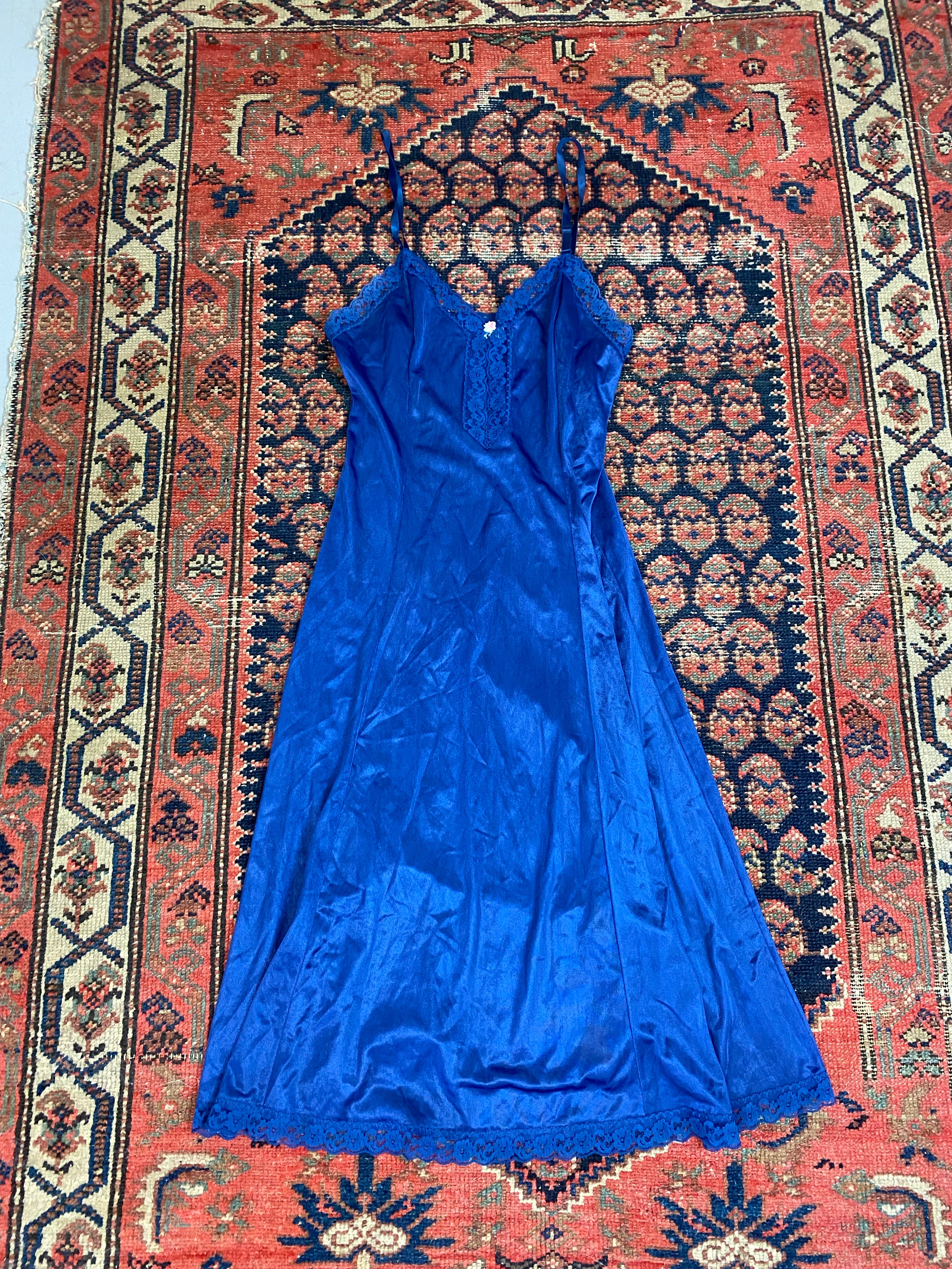 90s Blue Satin Dress - S