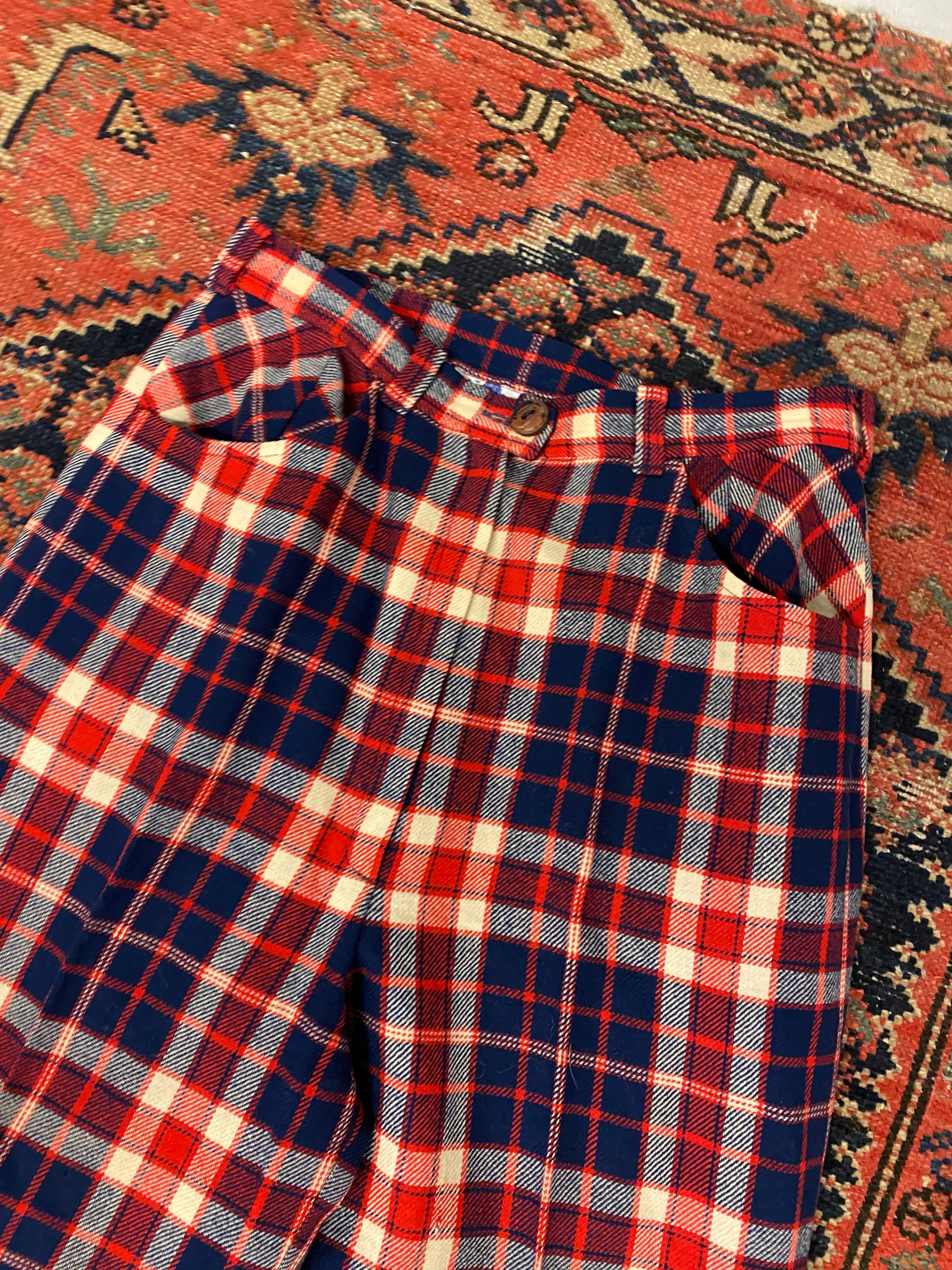 Vintage High Waisted Plaid Trousers - 27inch