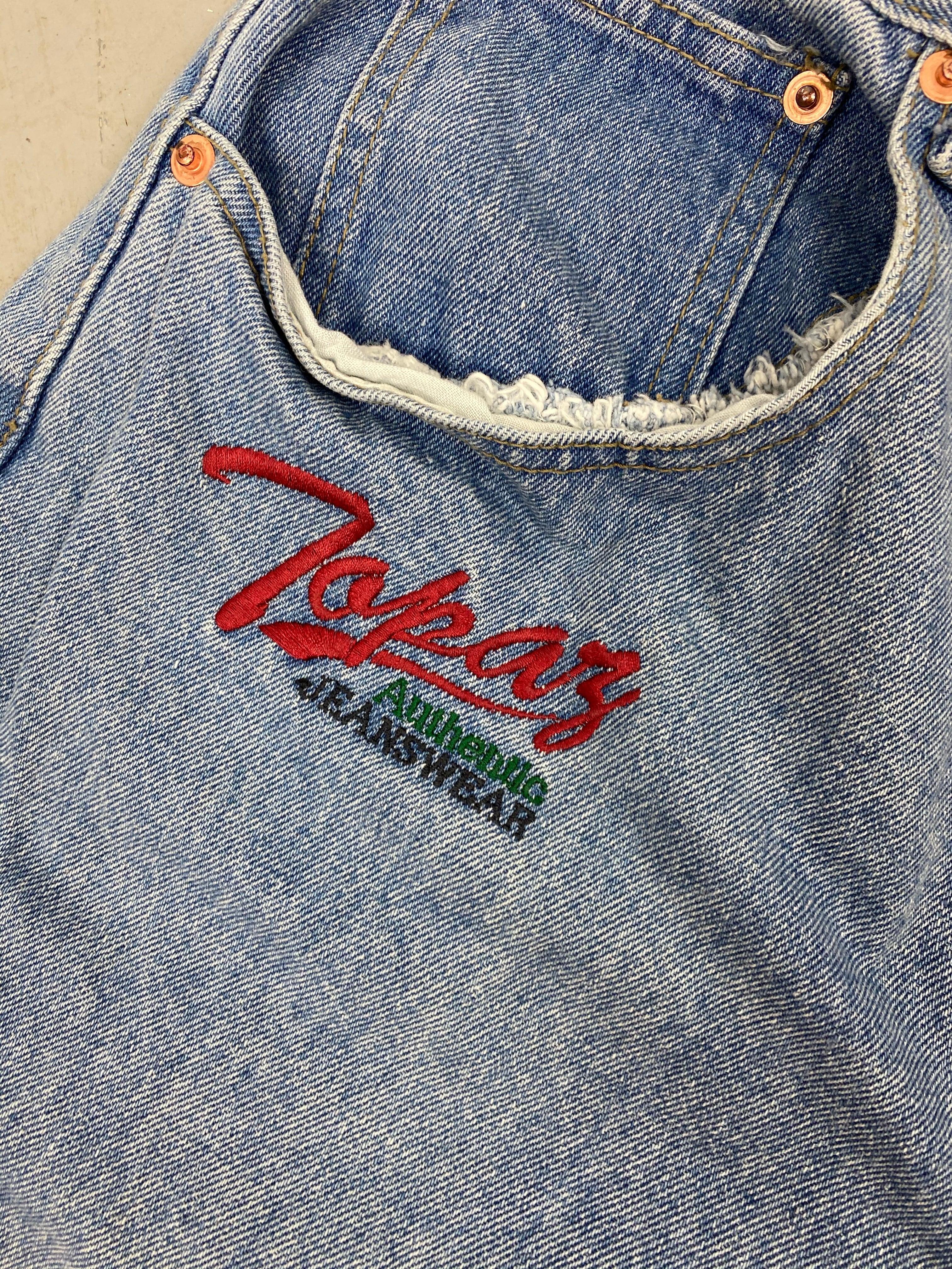 90s high waisted embroidered frayed denim shorts - 28in
