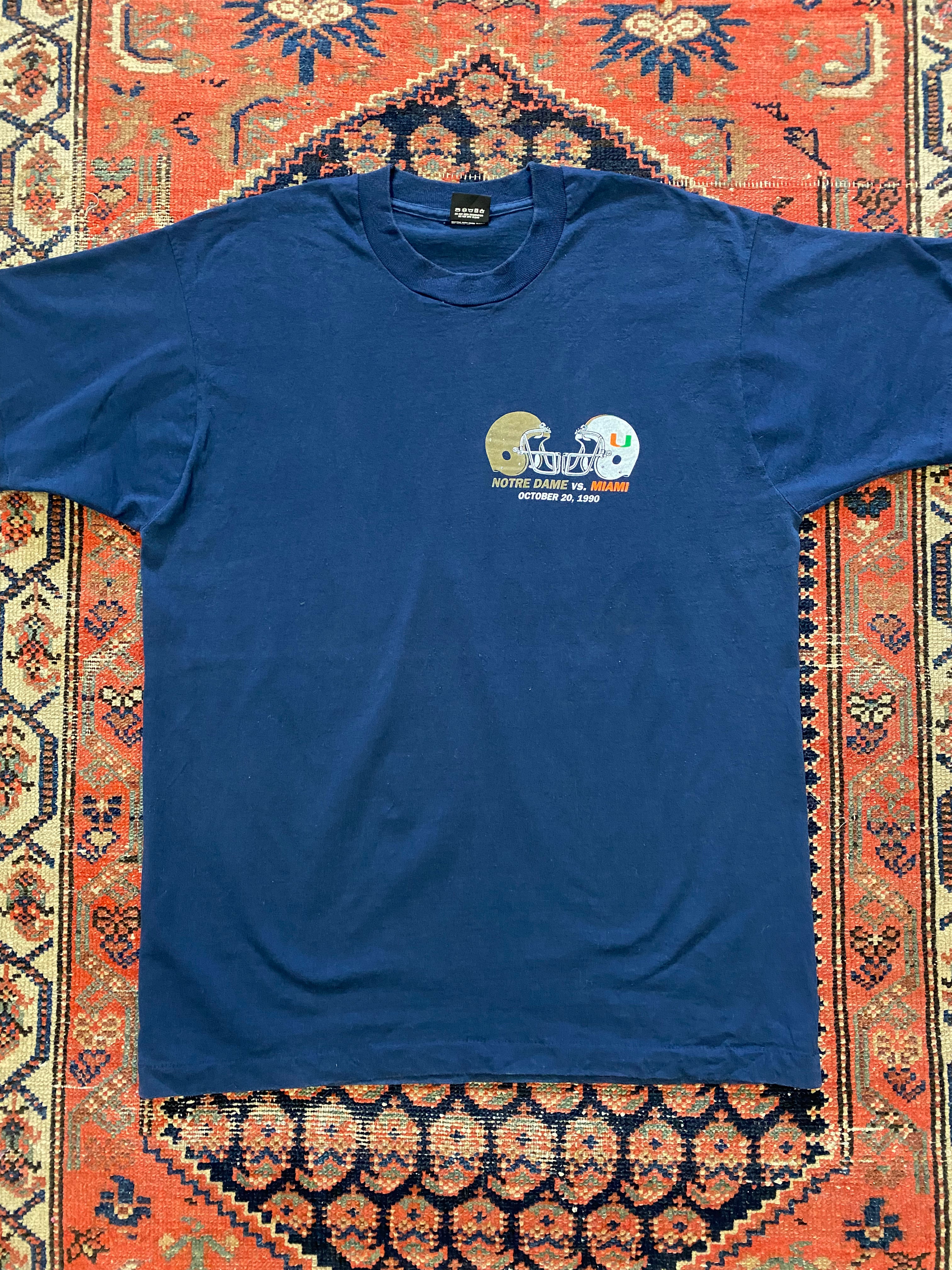 1990 front and back Miami vs Notre dame t shirt - L/XL