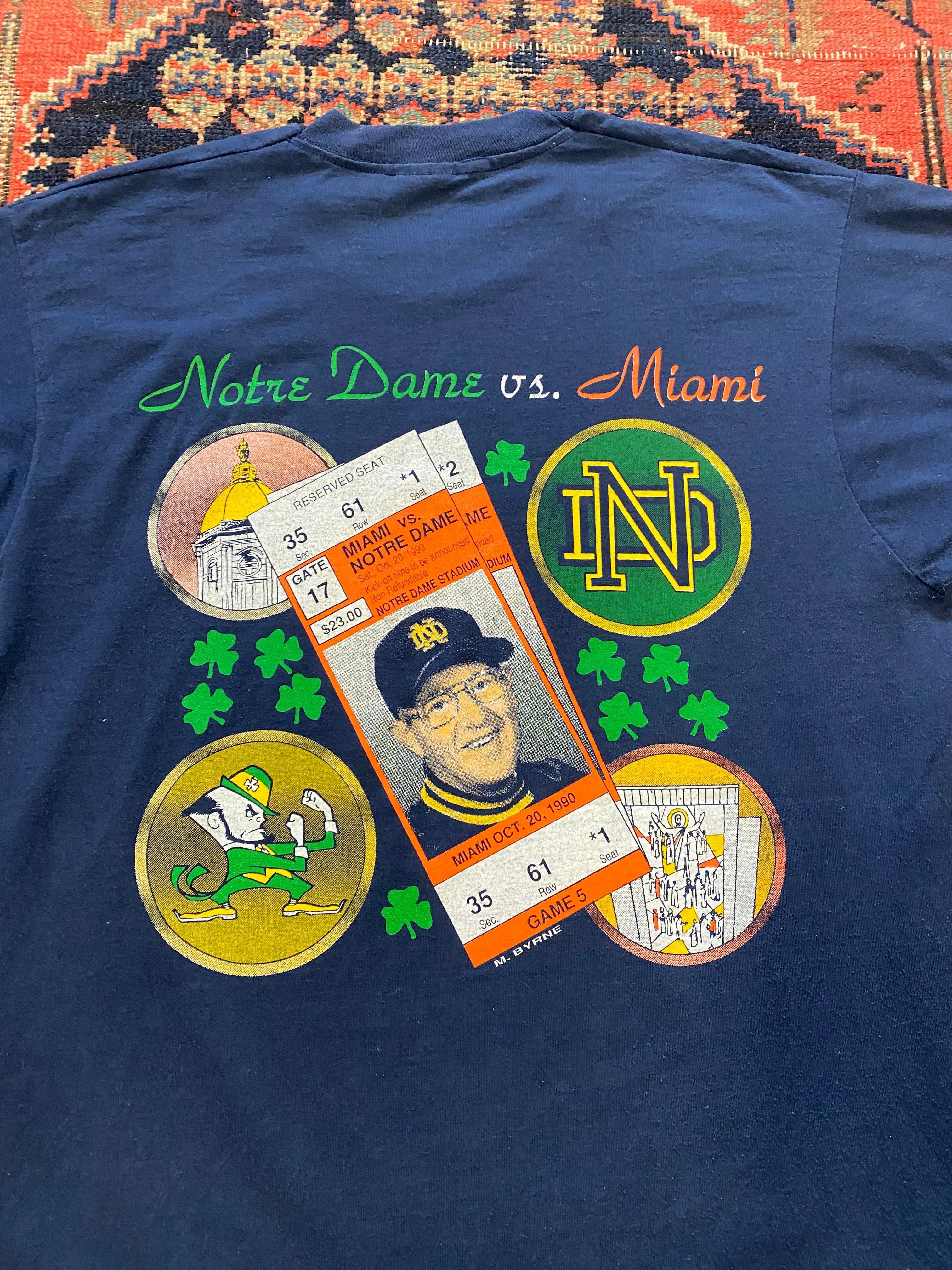 1990 front and back Miami vs Notre dame t shirt - L/XL