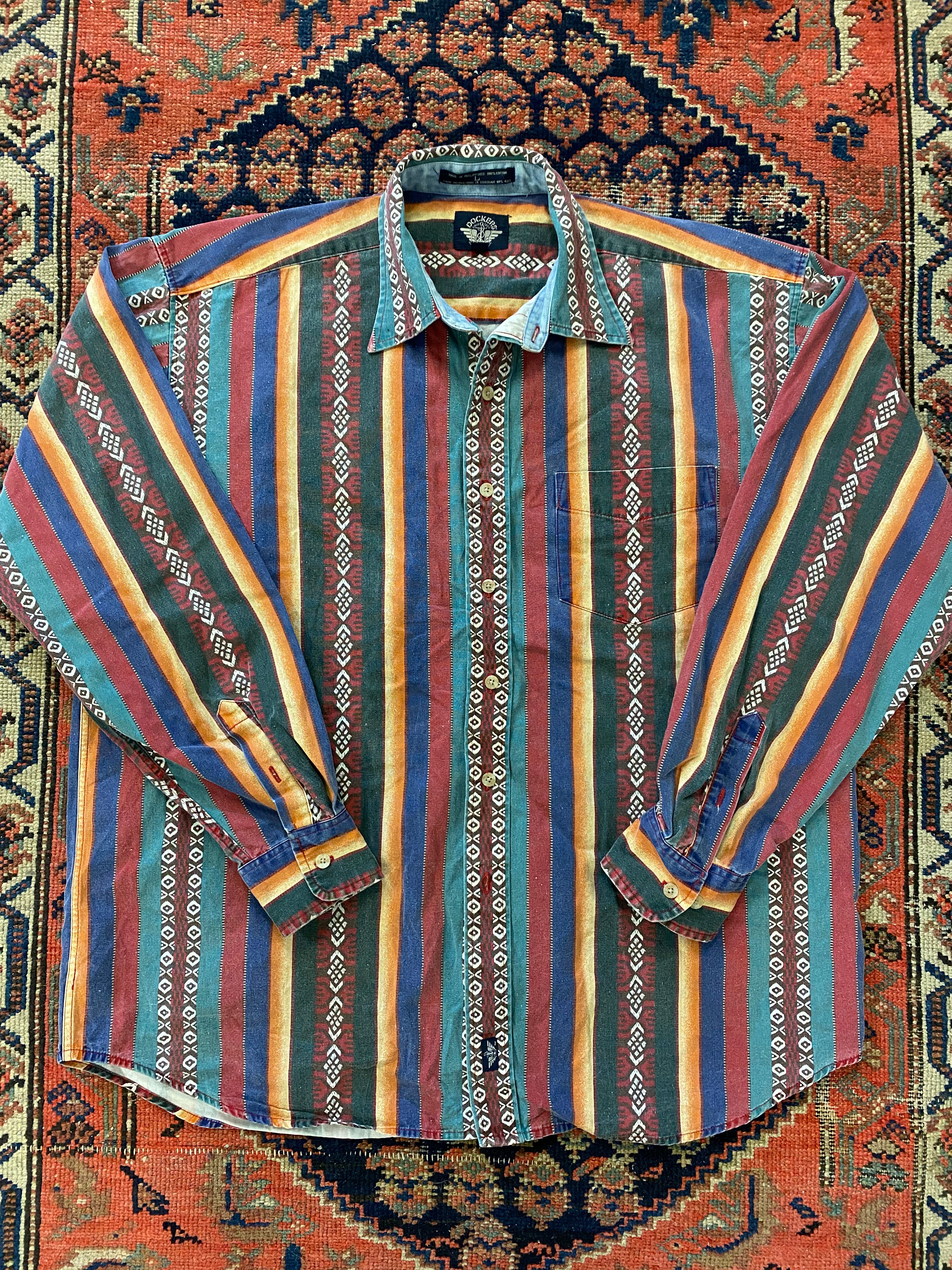 Vintage Patterned Button Up Shirt - L