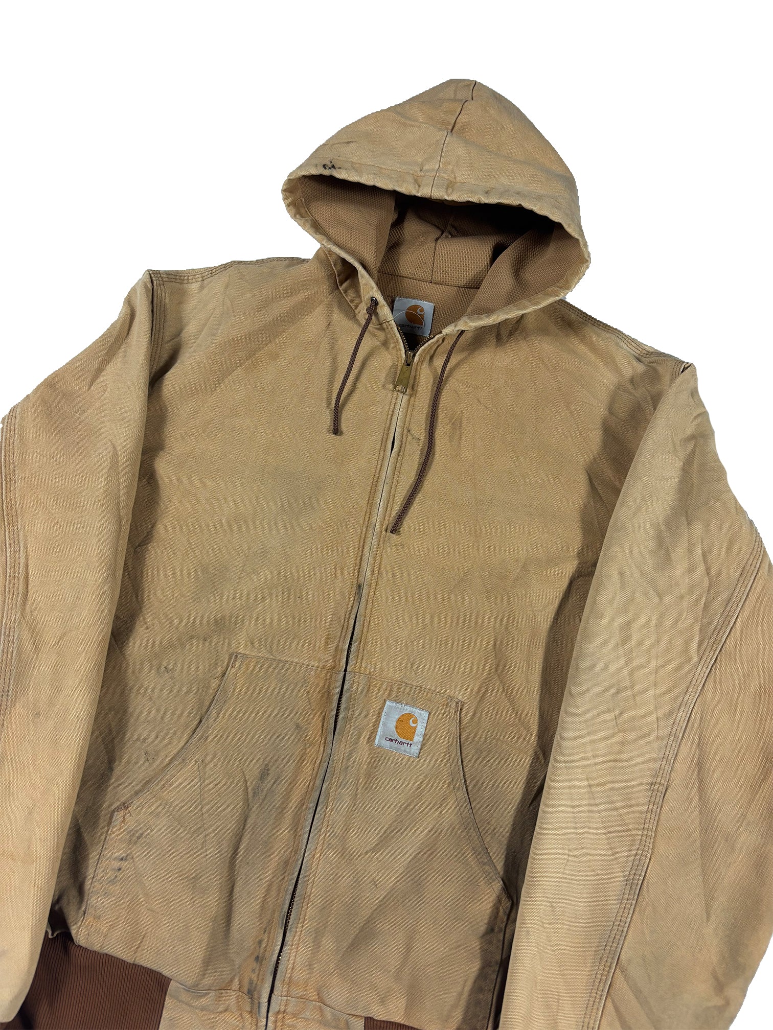 VINTAGE BEIGE CARHARTT HOODED WORK JACKET SIZE XL