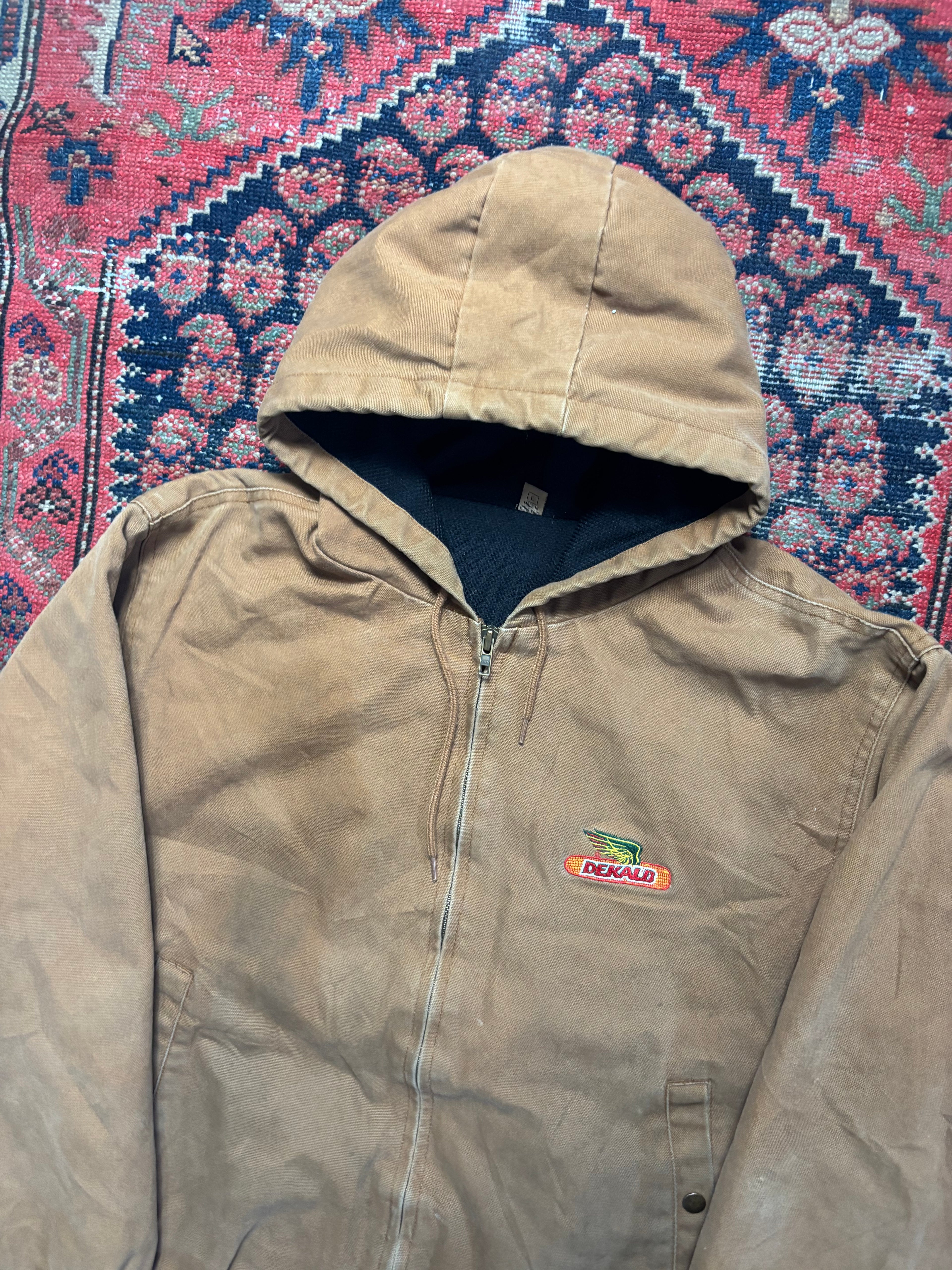 VINTAGE DARK BEIGE DEBALK HOODED WORK JACKET SIZE LARGE