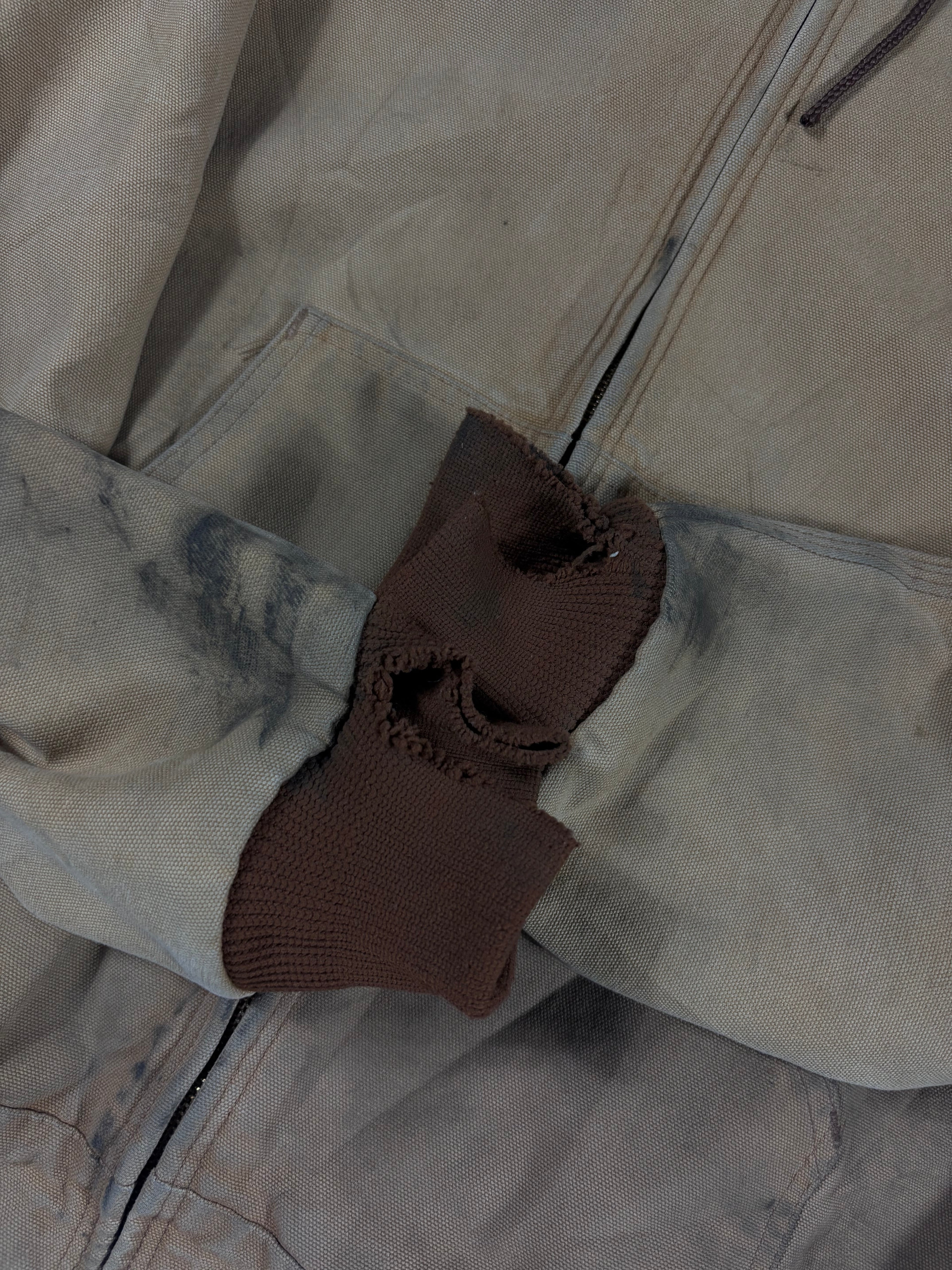 VINTAGE BEIGE CARHARTT HOODED WORK JACKET SIZE XL
