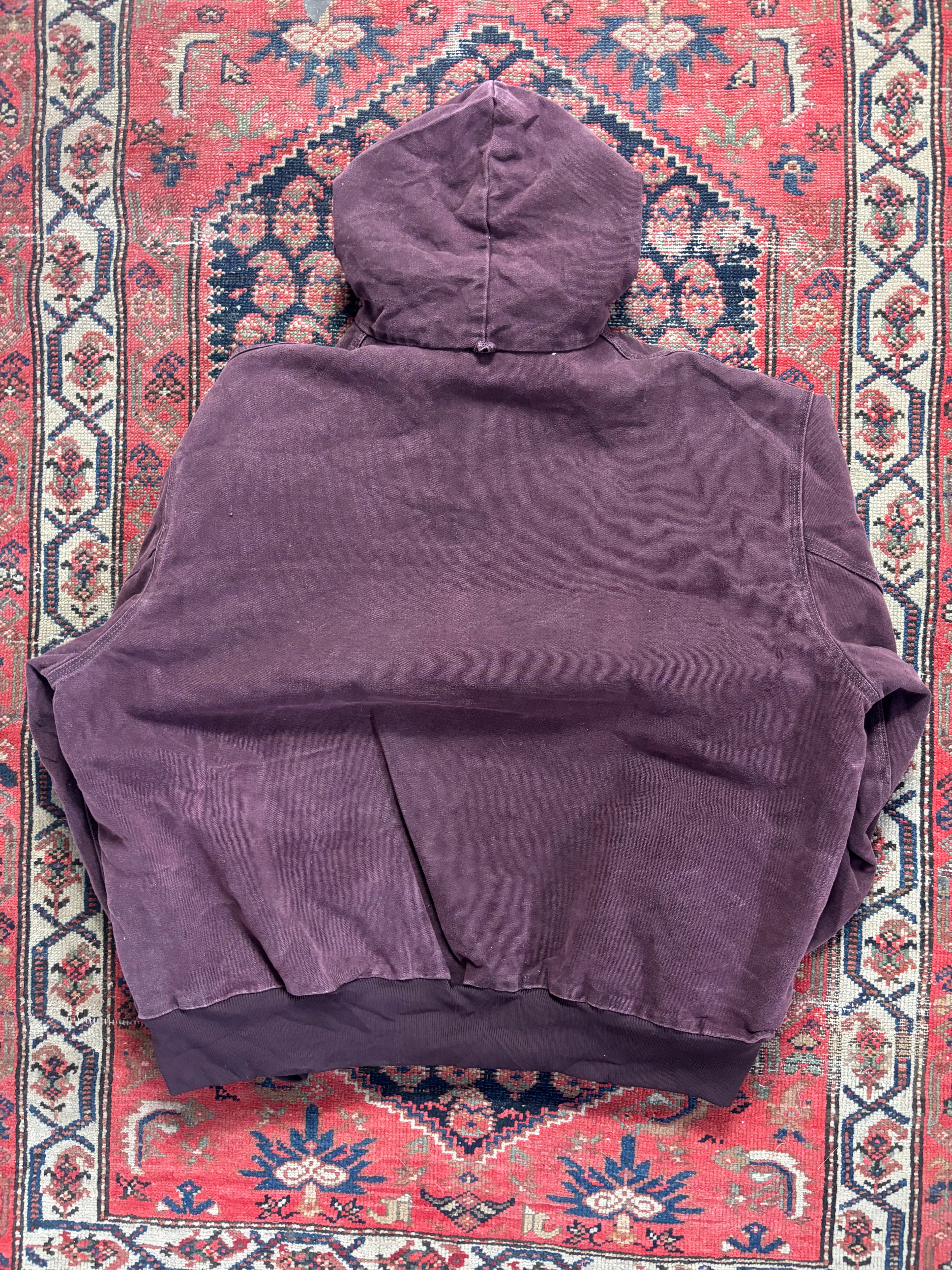 VINTAGE DARK BURGUNDY CARHARTT HOODED WORK JACKET SIZE XL
