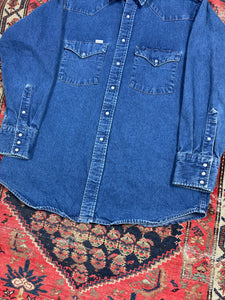 VINTAGE DARK WASH DENIM CARHARTT SNAP-BUTTON UP SIZE LARGE