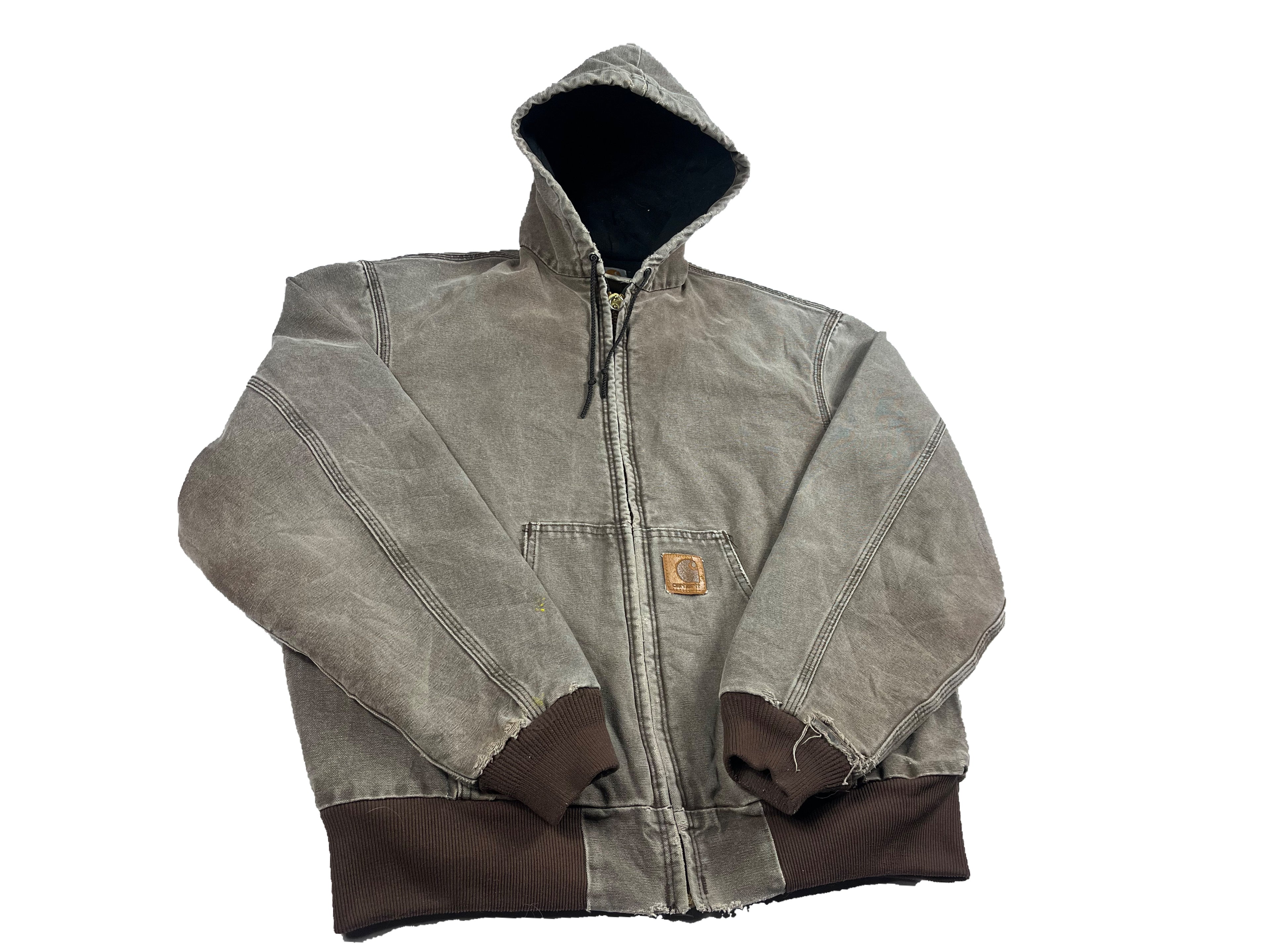 BROWN CARHARTT HOODED WORK JACKET SIZE X-LARGE