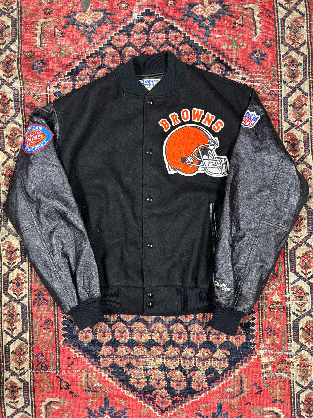 VINTAGE BLACK CLEVELAND BROWNS VARSITY JACKET SIZE XL