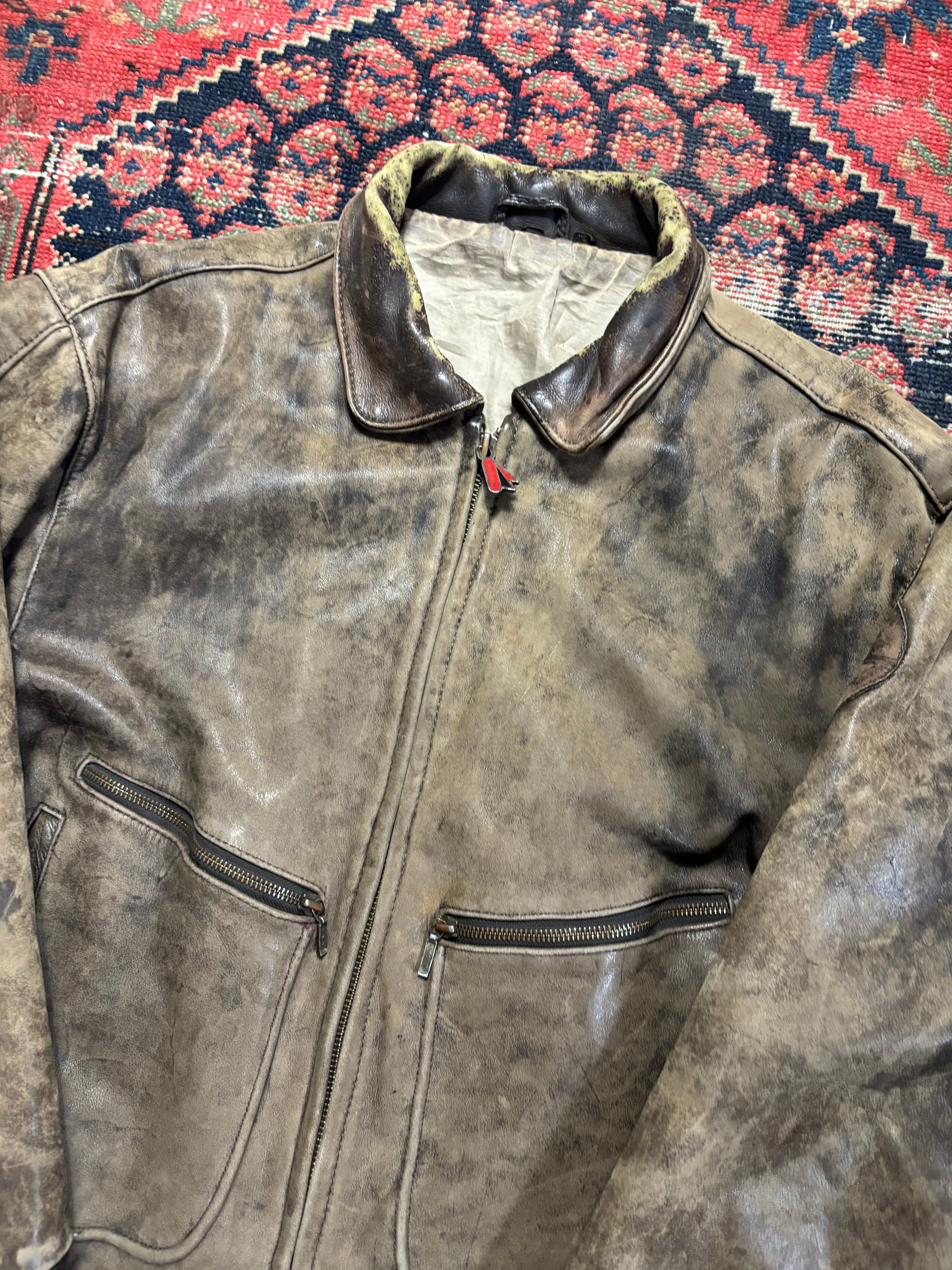 VINTAGE FADED BROWN LEATHER “HEIN GERICKE” BOMBER JACKET SIZE MEDIUM