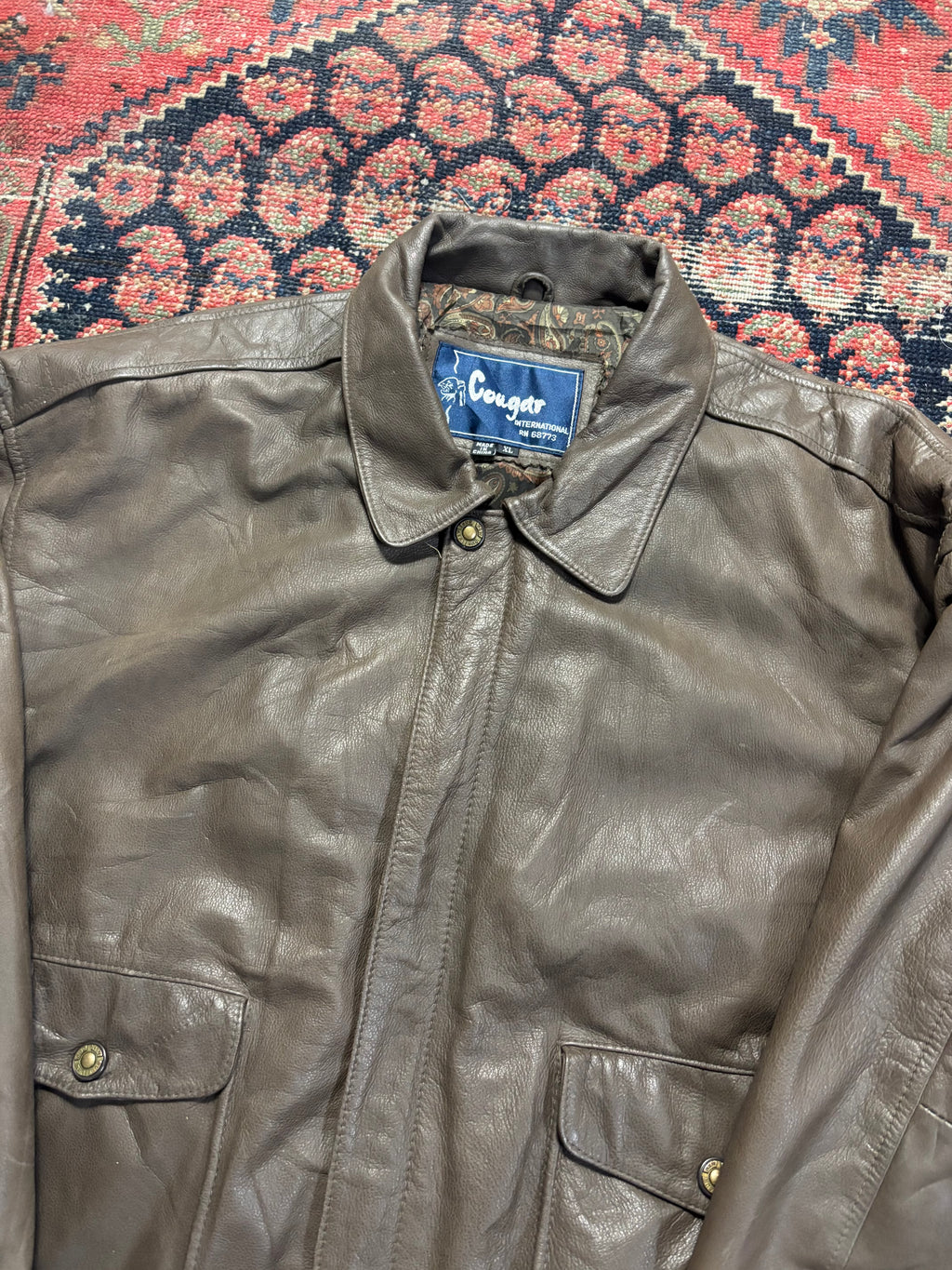 VINTAGE BROWN LEATHER COUGAR BOMBER SIZE LARGE