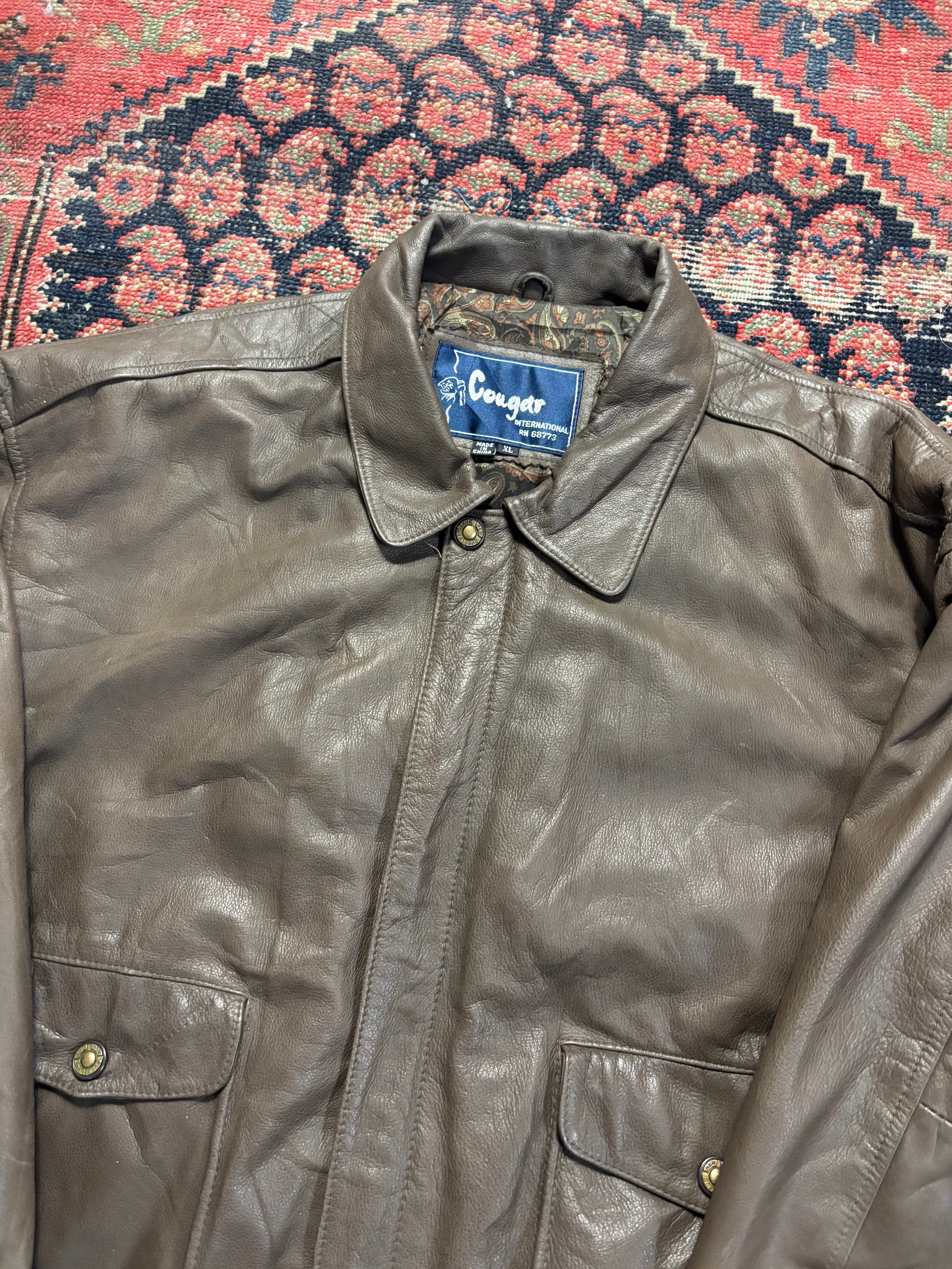 VINTAGE BROWN LEATHER COUGAR BOMBER SIZE LARGE