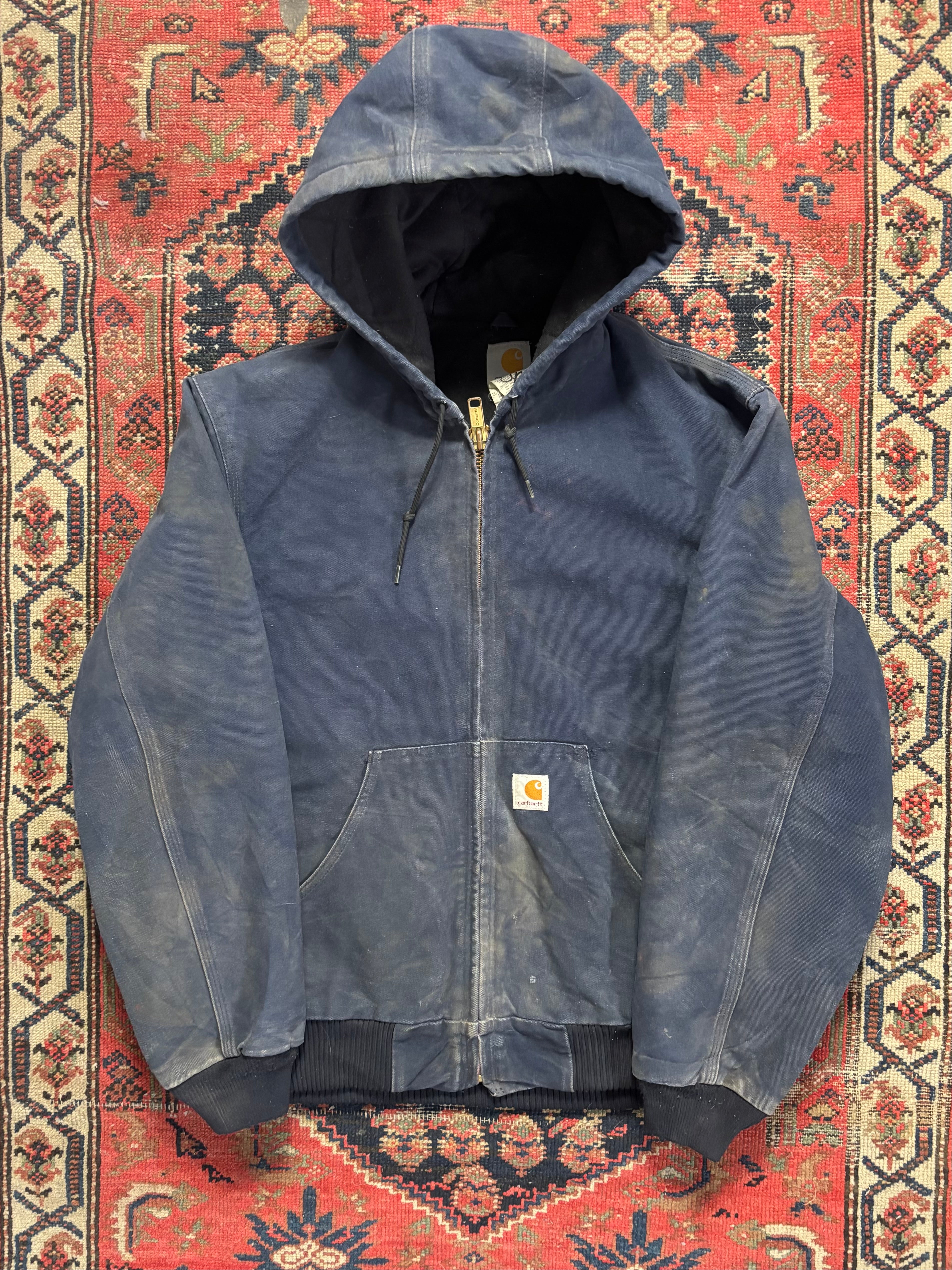 VINTAGE FADED NAVY HOODED CARHARTT JACKET SIZE MEDIUM