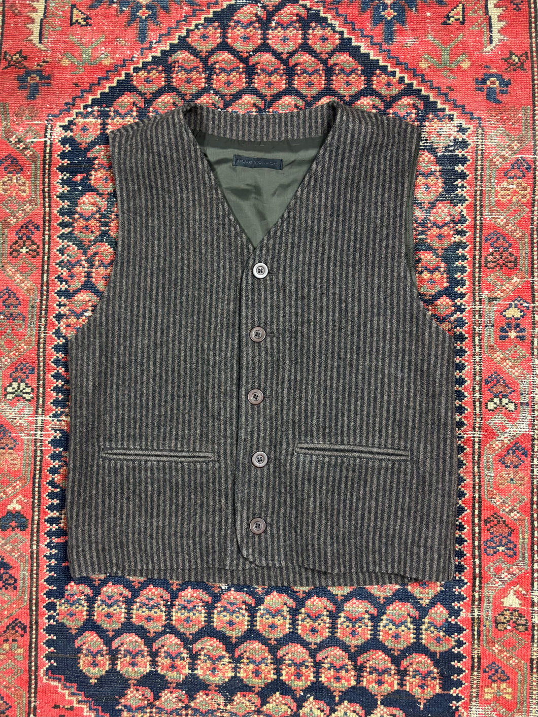 VINTAGE BLACK & BROWN PINSTRIPE VEST SIZE MEDIUM