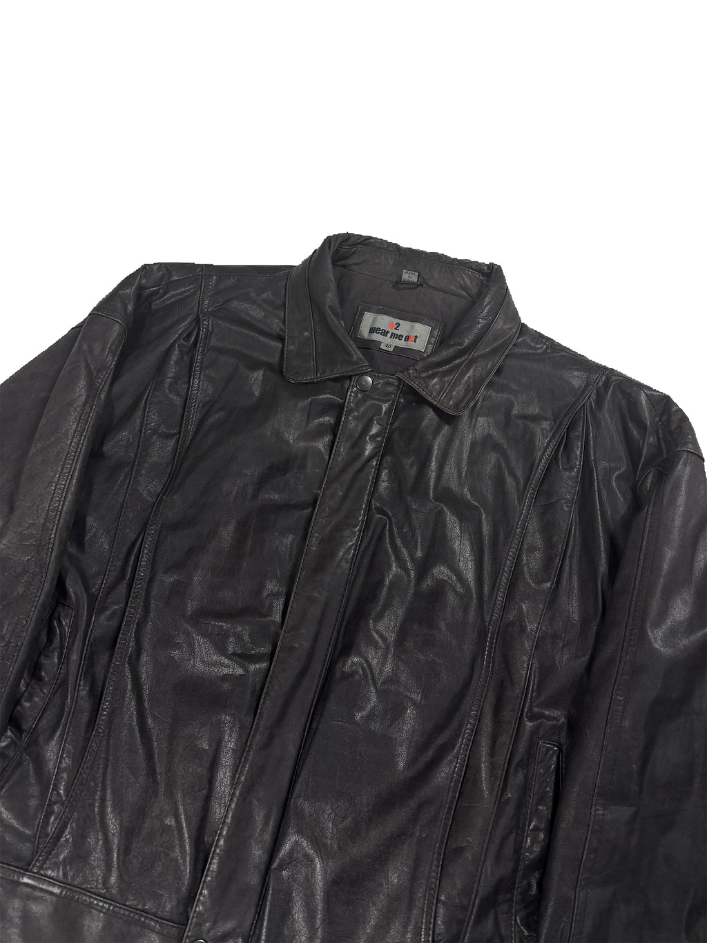 VINTAGE PLEATED BLACK LEATHER JACKET SIZE LARGE