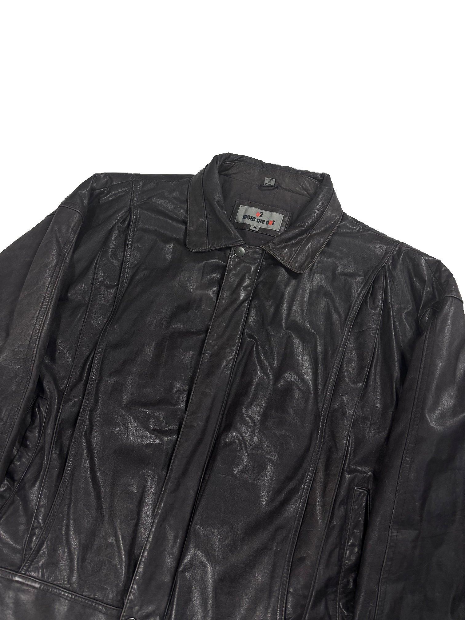 VINTAGE PLEATED BLACK LEATHER JACKET SIZE LARGE