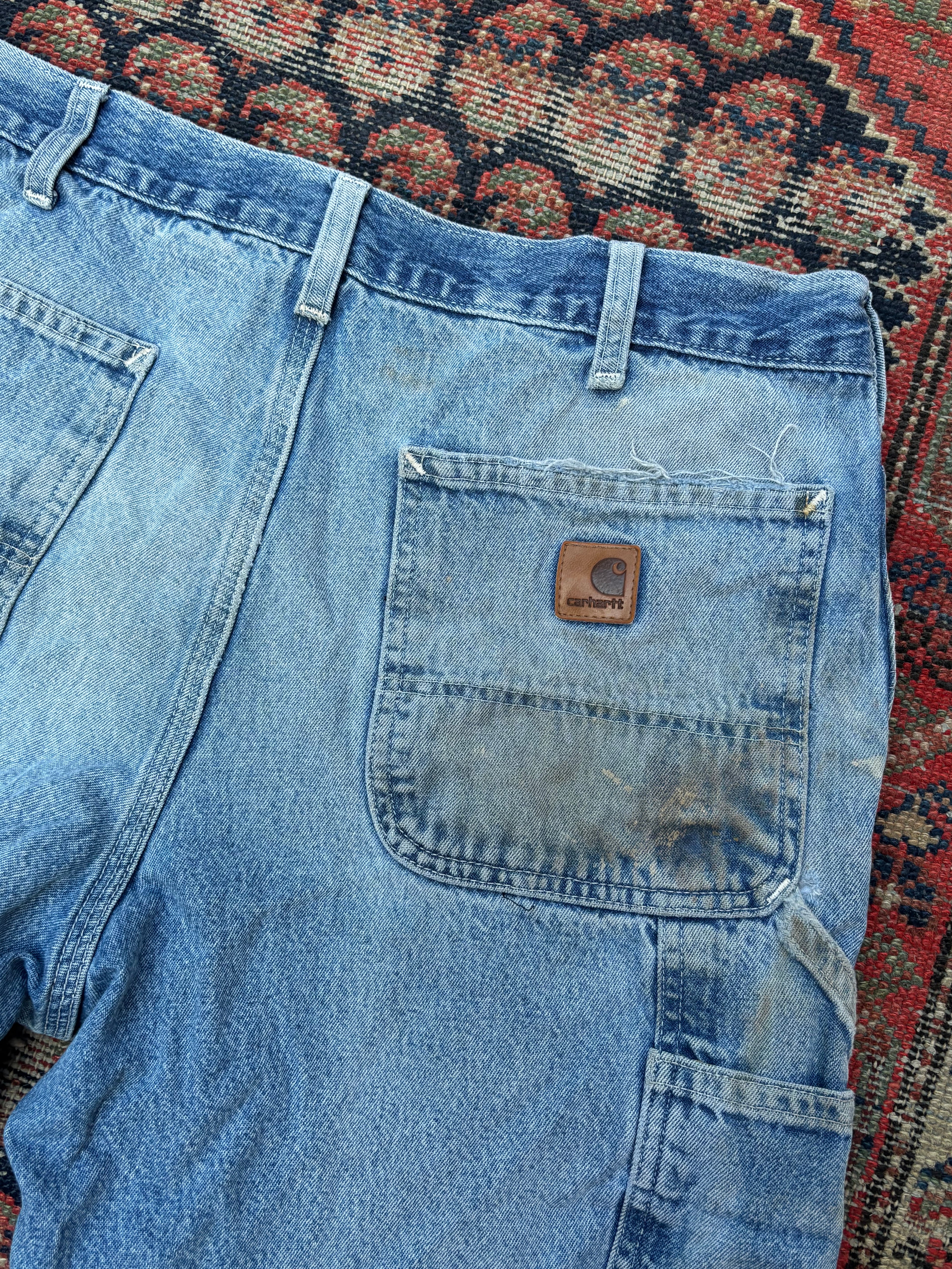 VINTAGE DISTRESSED CARHARTT CARPENTER DENIM SHORTS W/33