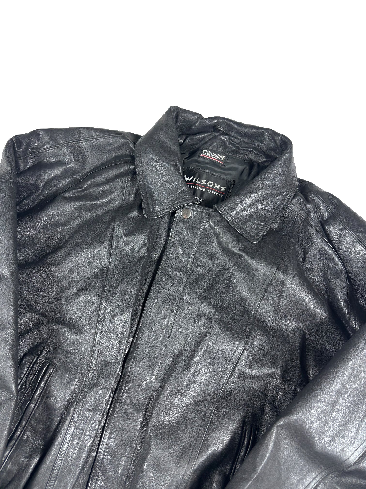 VINTAGE BLACK INSULATED LEATHER JACKET SIZE LARGE