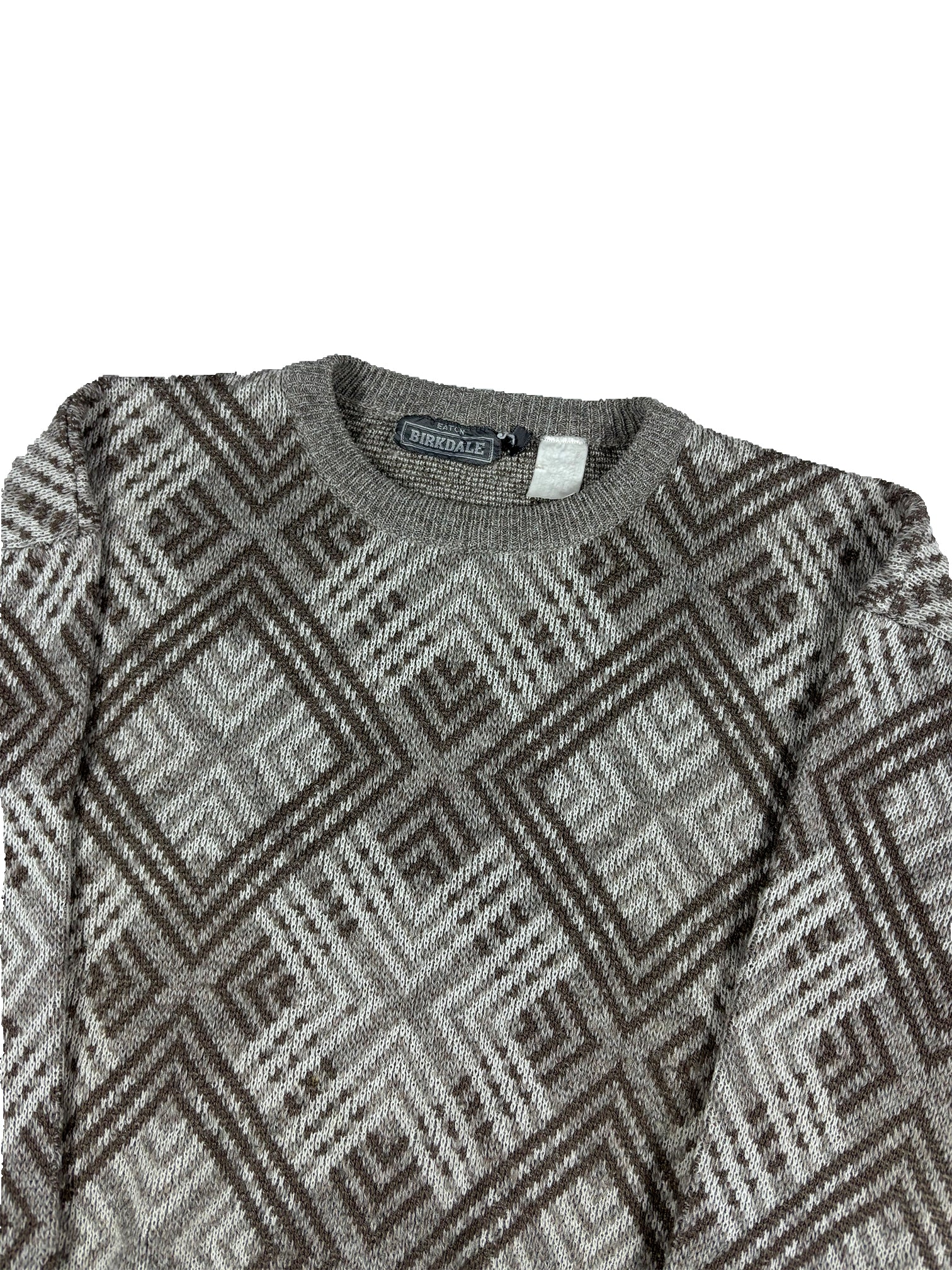 VINTAGE GREY PATTERN “EATONS” KNOT SWEATER SIZE LARGE