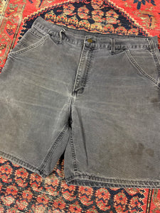 VINTAGE FADED BLACK CARHARTT CARPENTER SHORTS W/36