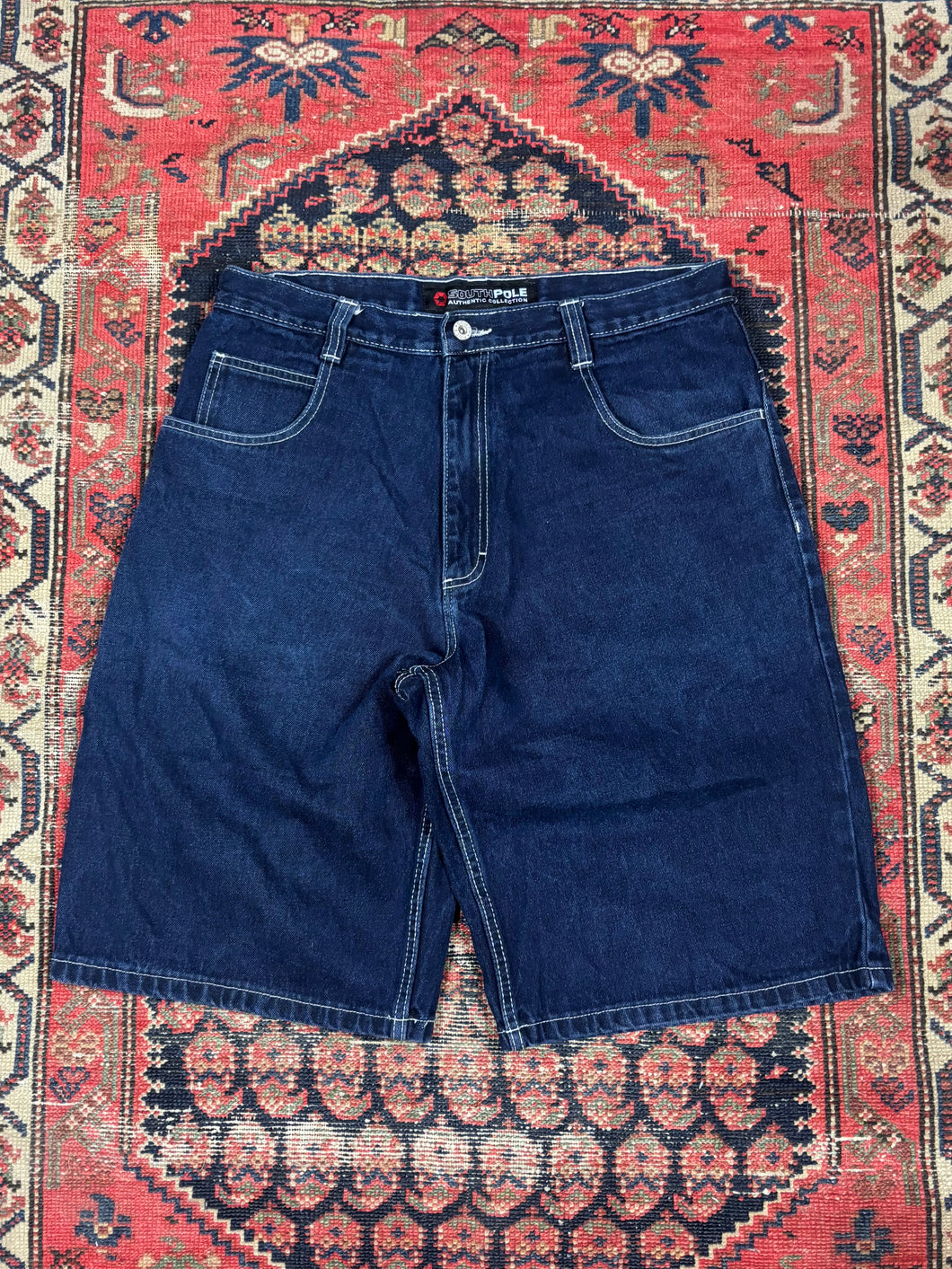 VINTAGE DARK WASH BAGGIE SOUTH POLE DENIM JORTS W/36