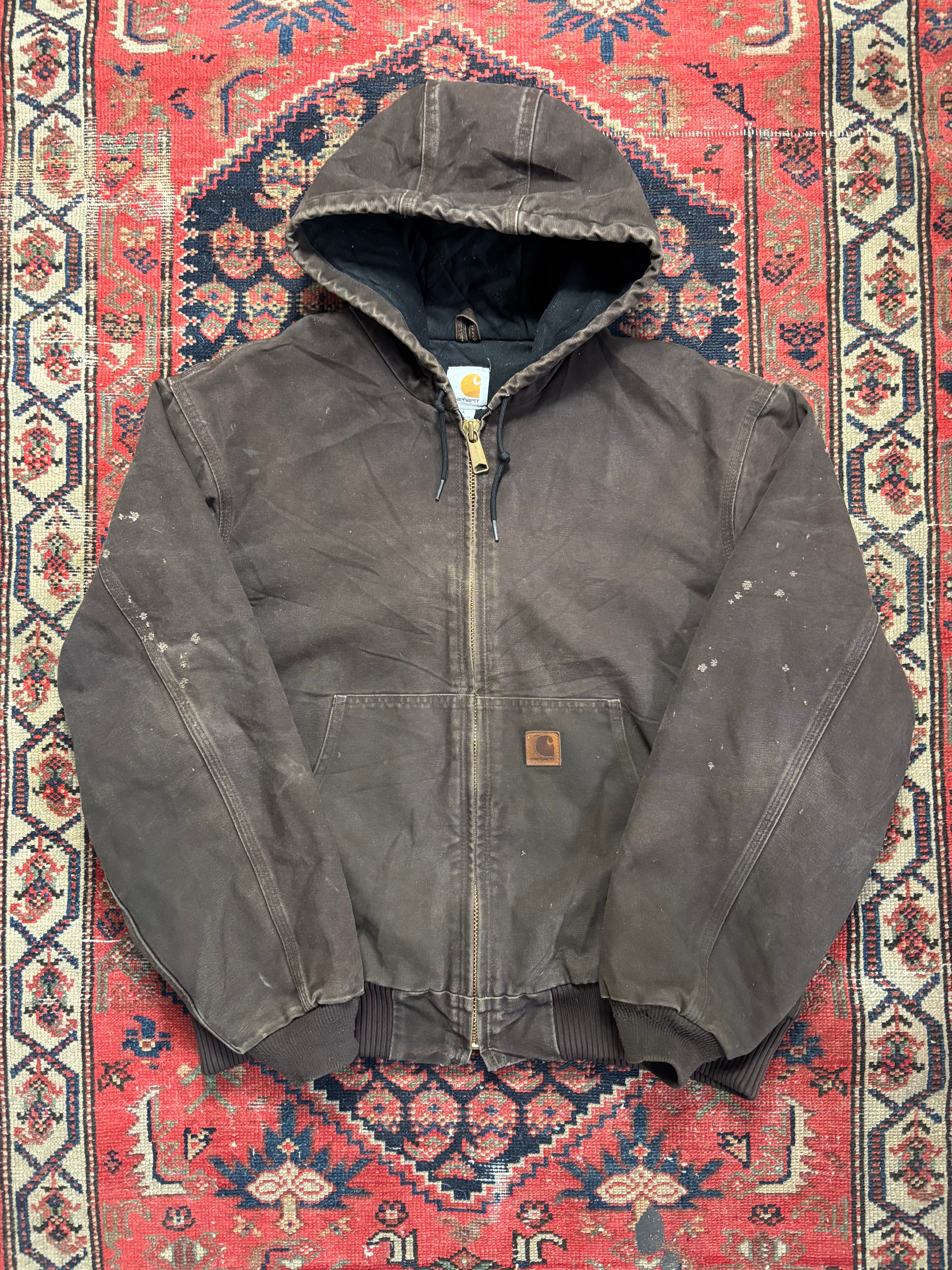 VINTAGE FADED BROWN HOODED CARHARTT JACKET SIZE LARGE