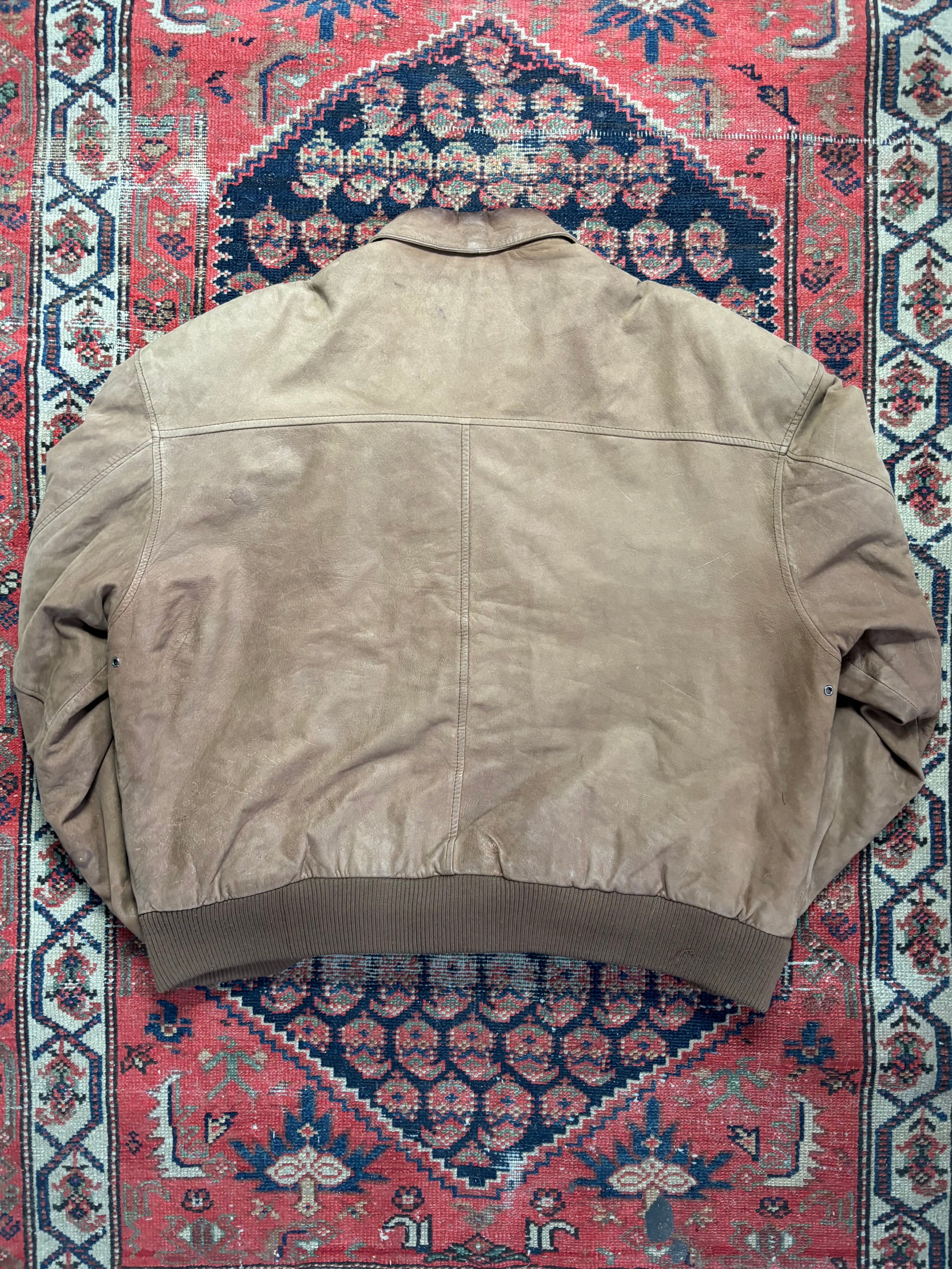 VINTAGE FADED BROWN LEATHER “G-III” BOMBER JACKET SIZE XL